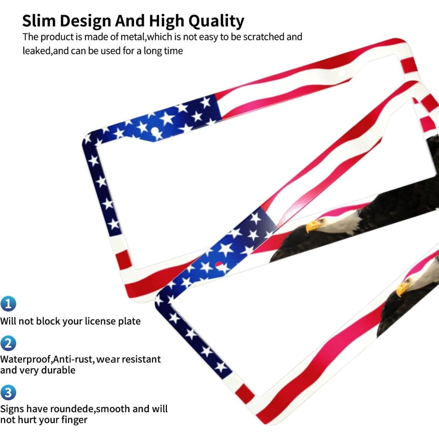 Marco de Placa de Licencia Aluminio PMZRAO Bandera Americana - 2 Piezas