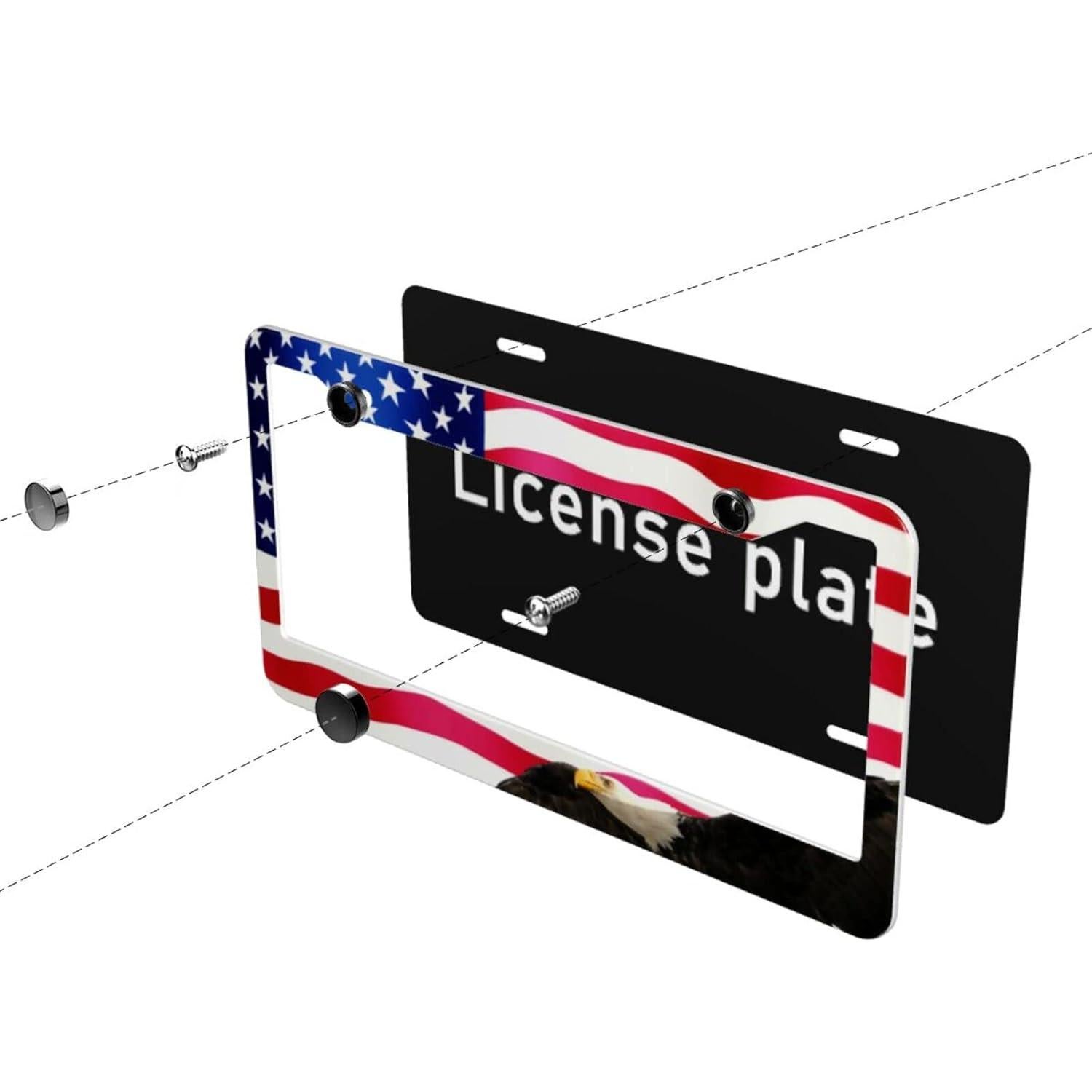 Marco de Placa de Licencia Aluminio PMZRAO Bandera Americana - 2 Piezas