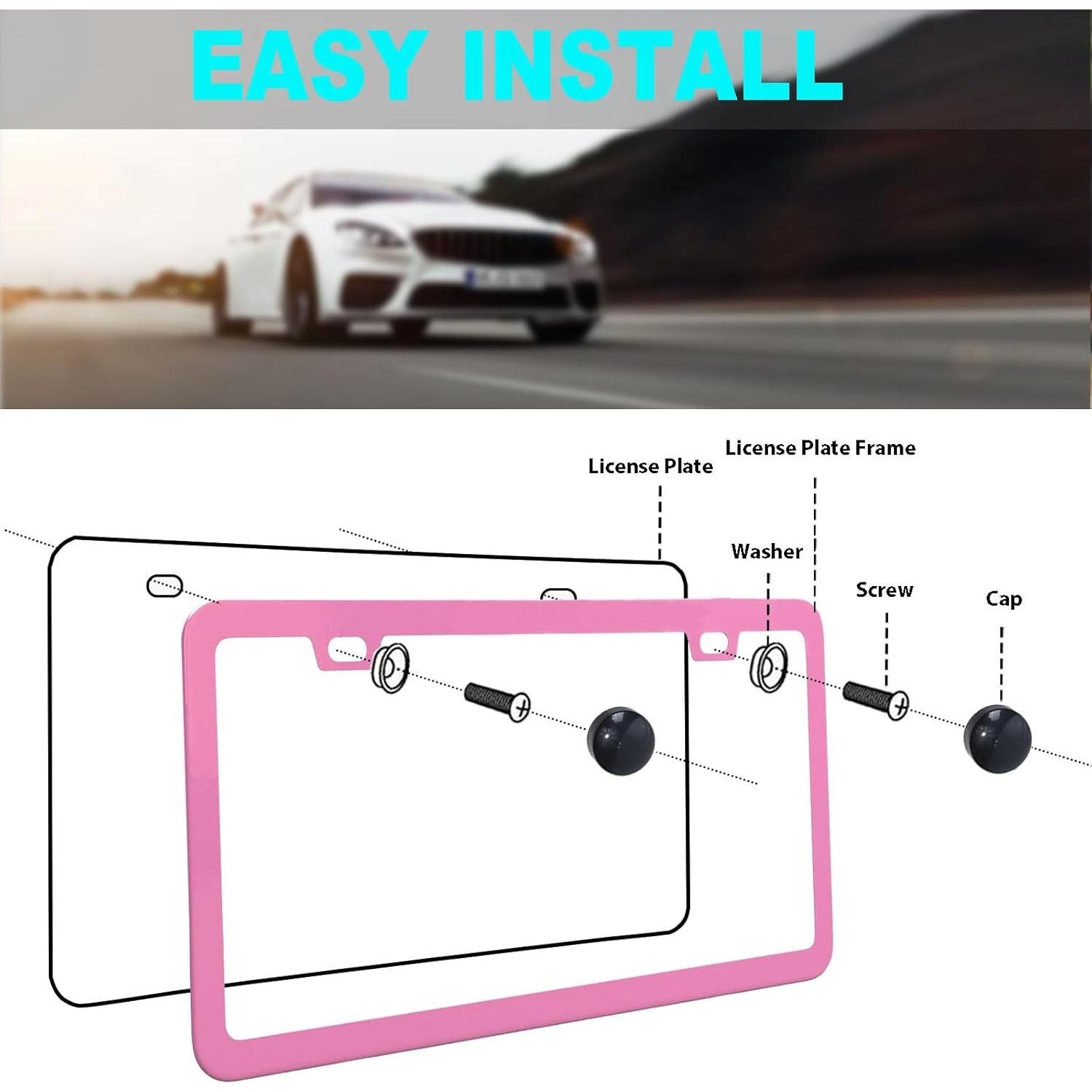 Marco de Placa de Licencia Rosa Shutuan - 2 Paquetes 31.75x16cm