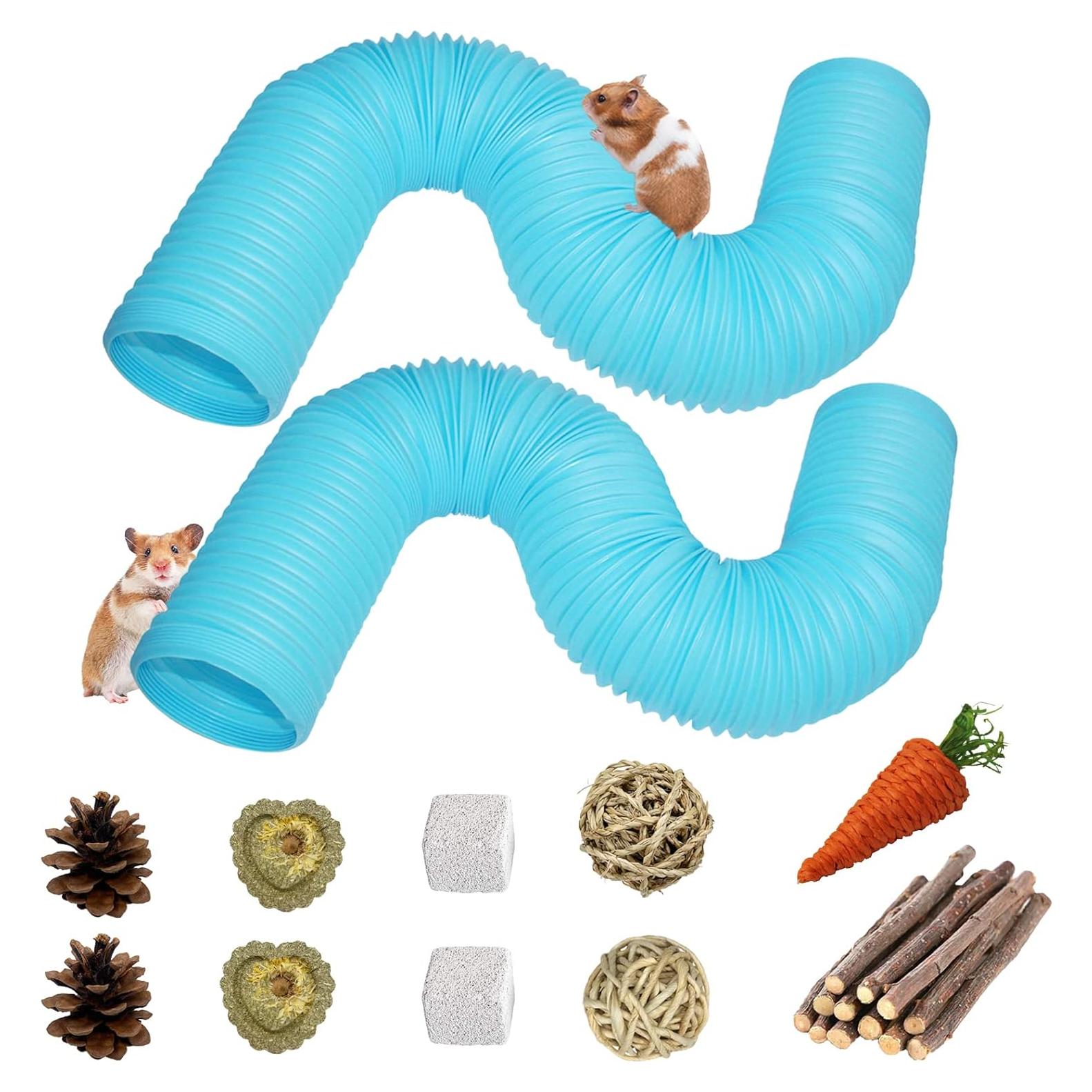 Túneles para Hámster PINVNBY 2 Pcs + 19 Juguetes Naturales