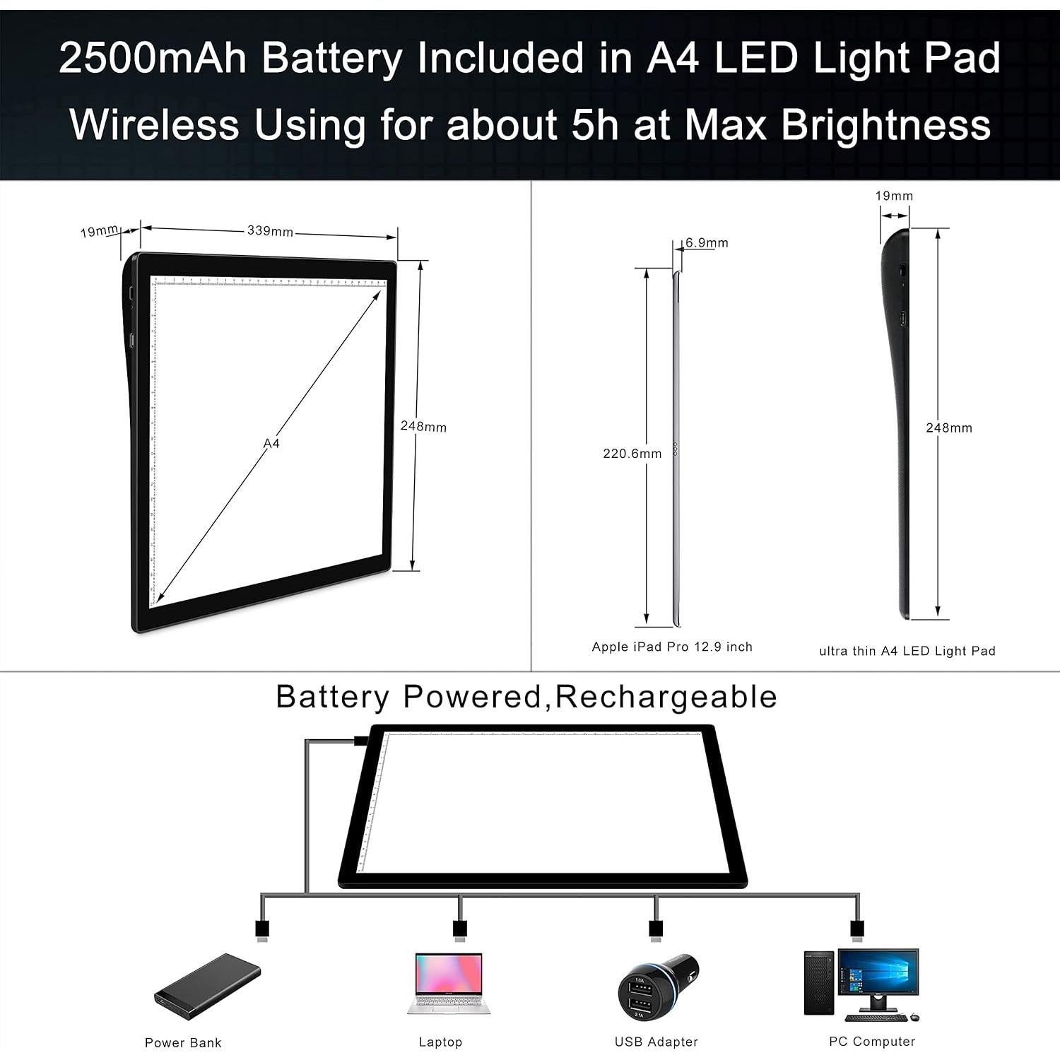 Tablero de Luz A4 TOHETO Inalámbrico LED Recargable