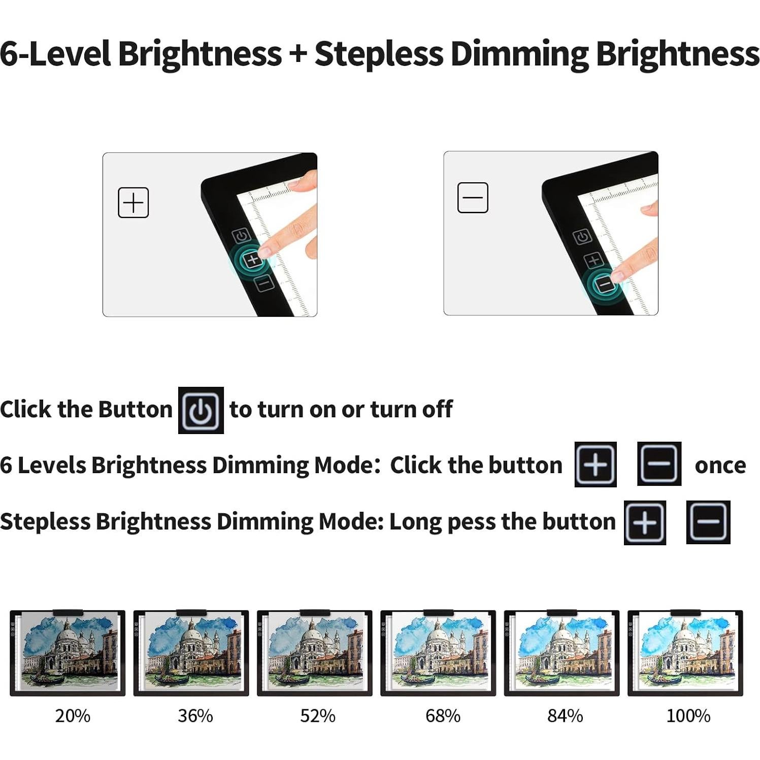 Mesa de Luz A4 Inalámbrica TOHETO con Soporte y Clip Negro