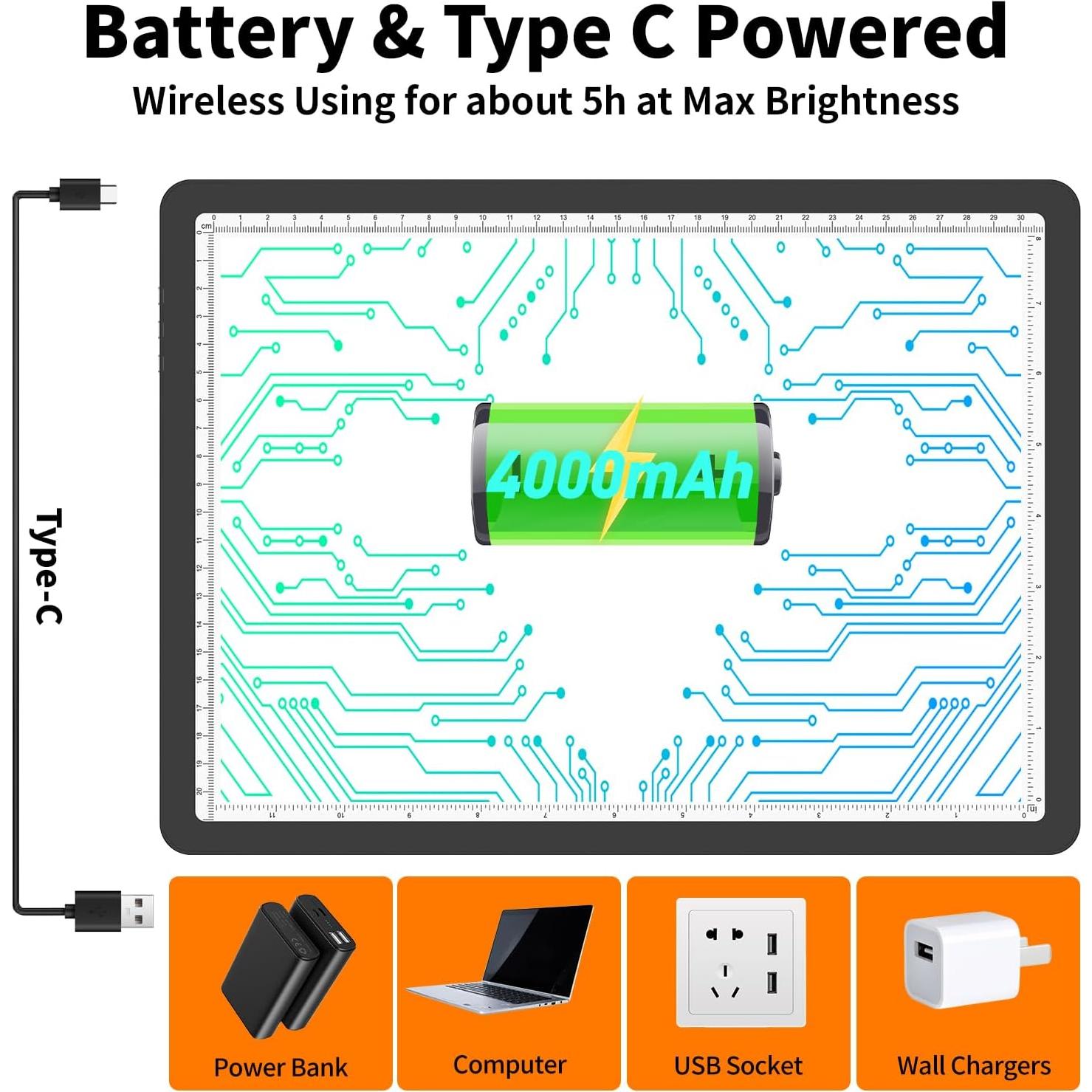 Almohadilla de Luz A4 TOHETO Recargable LED 9000 Lux Negra