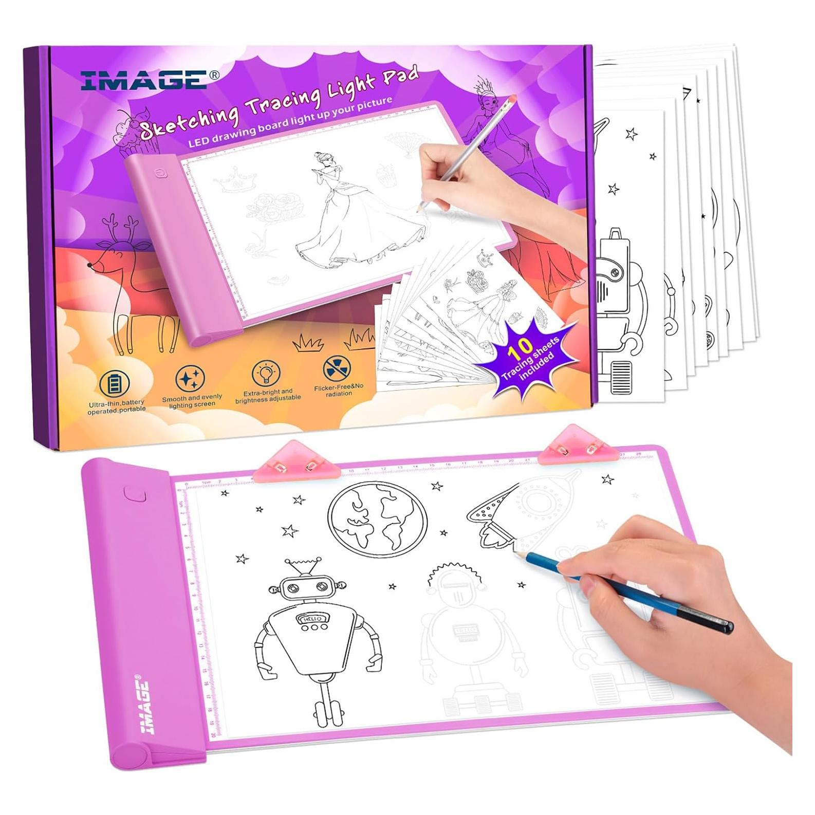 Pad de Luz para Calcar IMAGE Rosa A4 con 10 Hojas y Clips