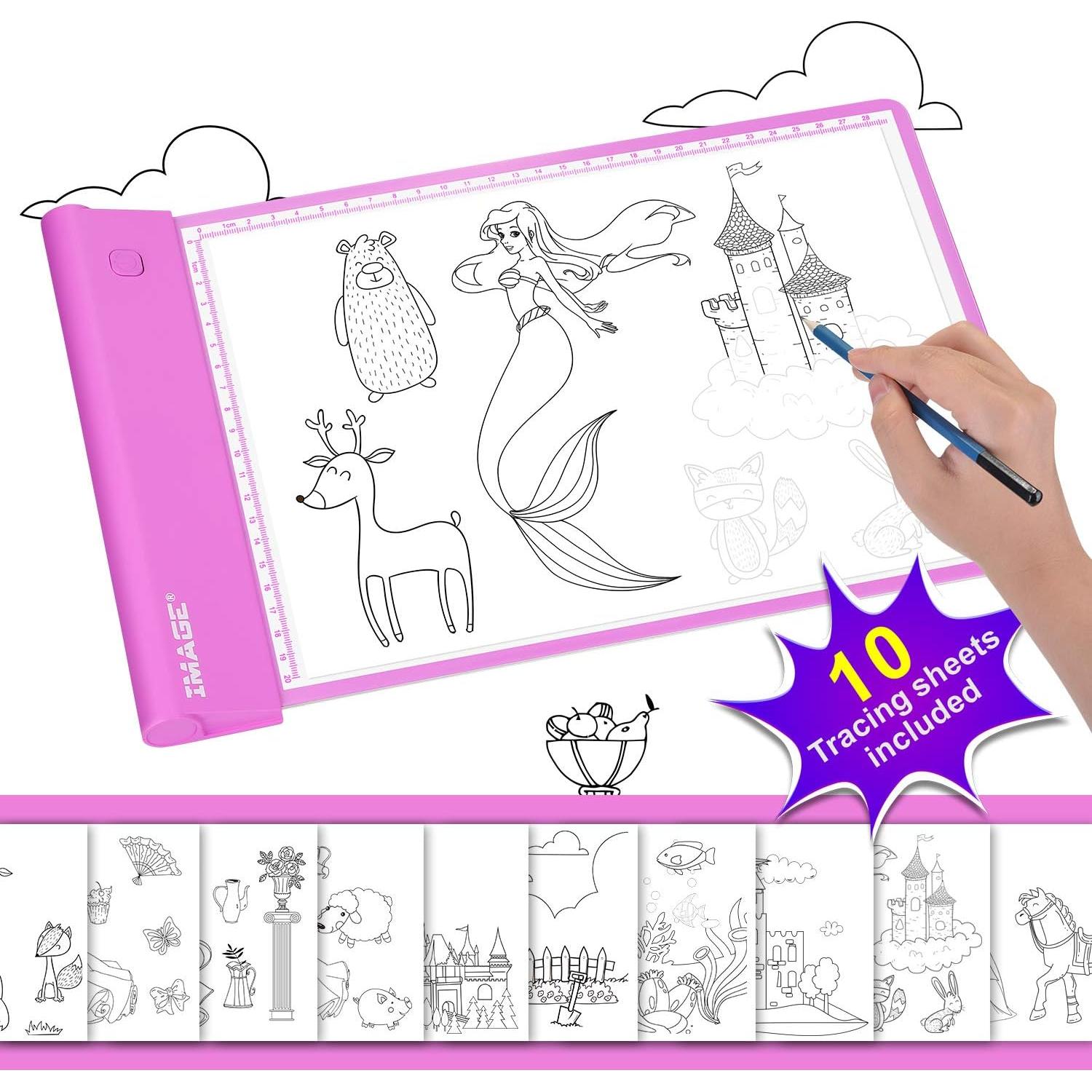 Pad de Luz para Calcar IMAGE Rosa A4 con 10 Hojas y Clips