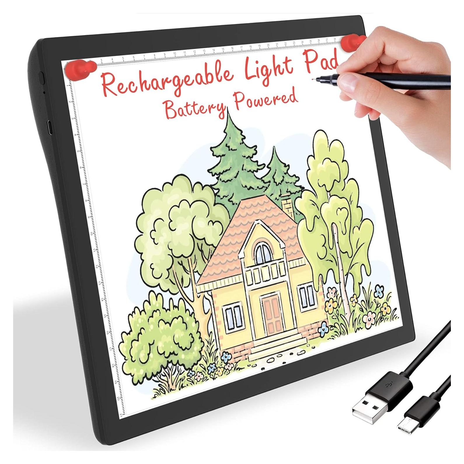 Rechargeable Light Box for Tracing Board Portable Cordless Light Pad Drawing A4 LED Trace Lights, Golspark Wireless Battery Operated Copy Board Dimmable Black Diamond Painting Sketch