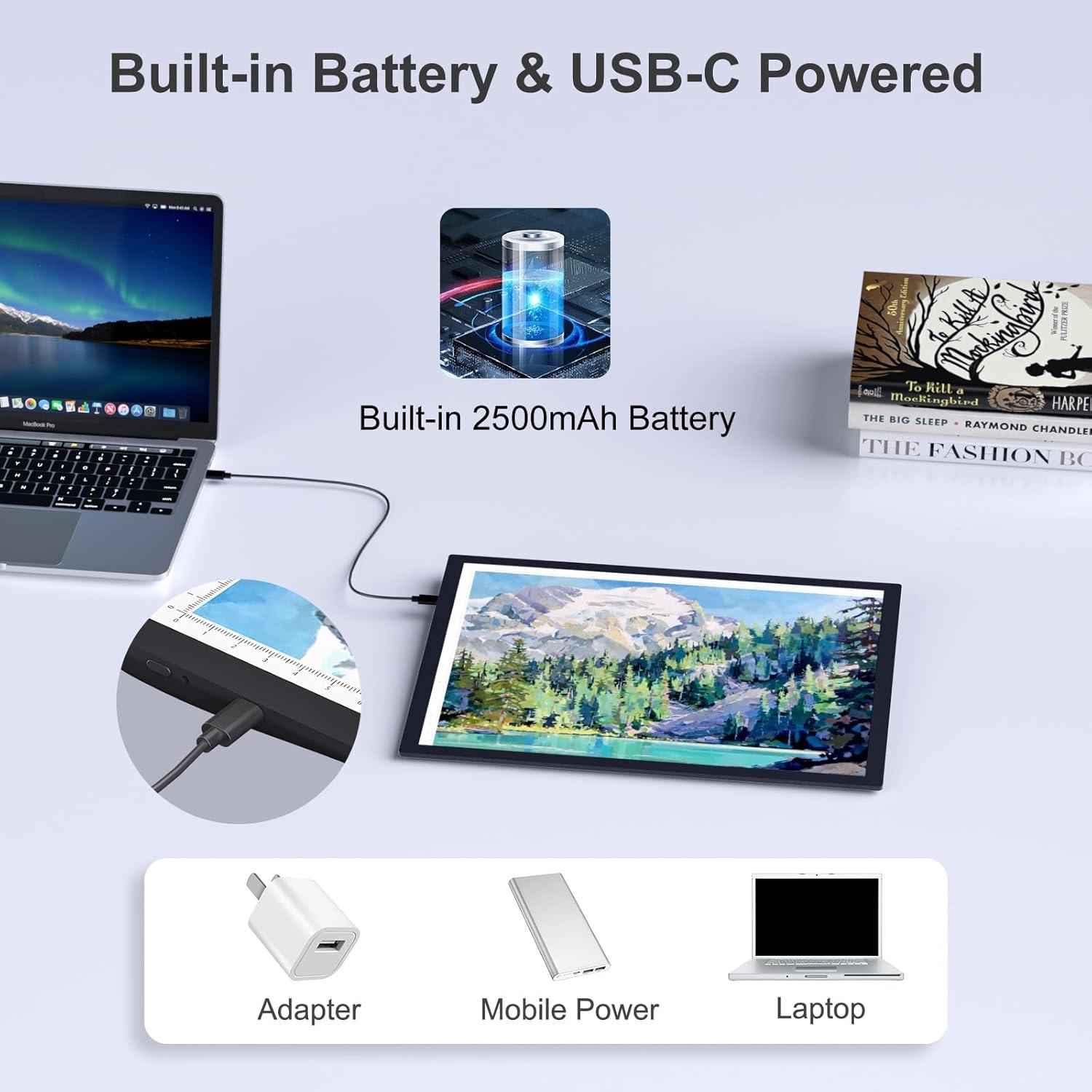 Rechargeable Light Box for Tracing Board Portable Cordless Light Pad Drawing A4 LED Trace Lights, Golspark Wireless Battery Operated Copy Board Dimmable Black Diamond Painting Sketch
