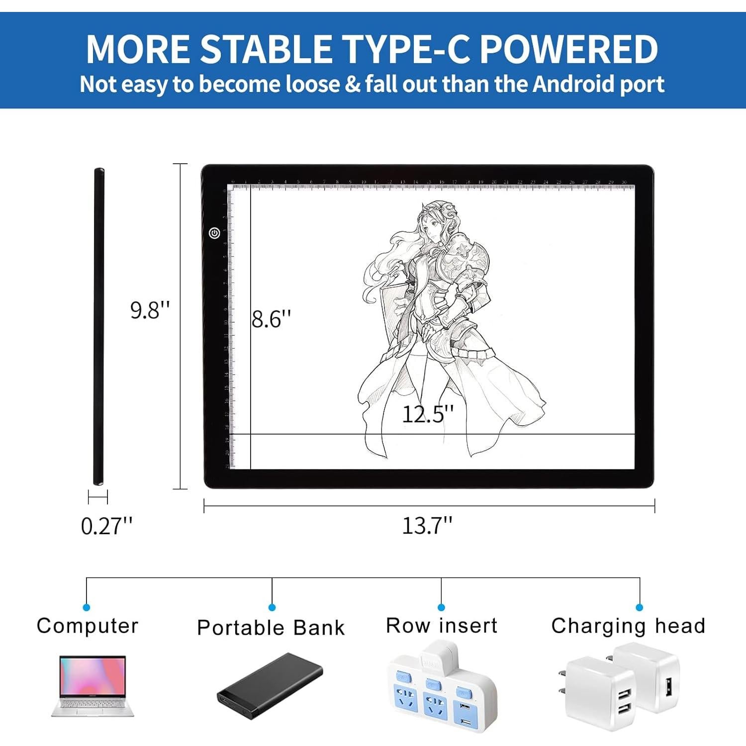 Caja de Luz LED Portátil A4 TOHETO Brillo Ajustable USB-C