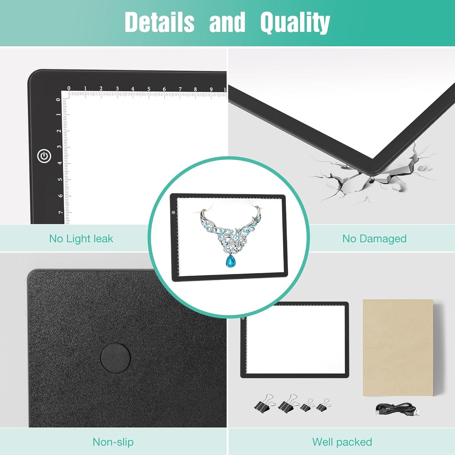 Tableta de Luz LED Comzler A4 Negra, Brillo Regulable 3 Niveles