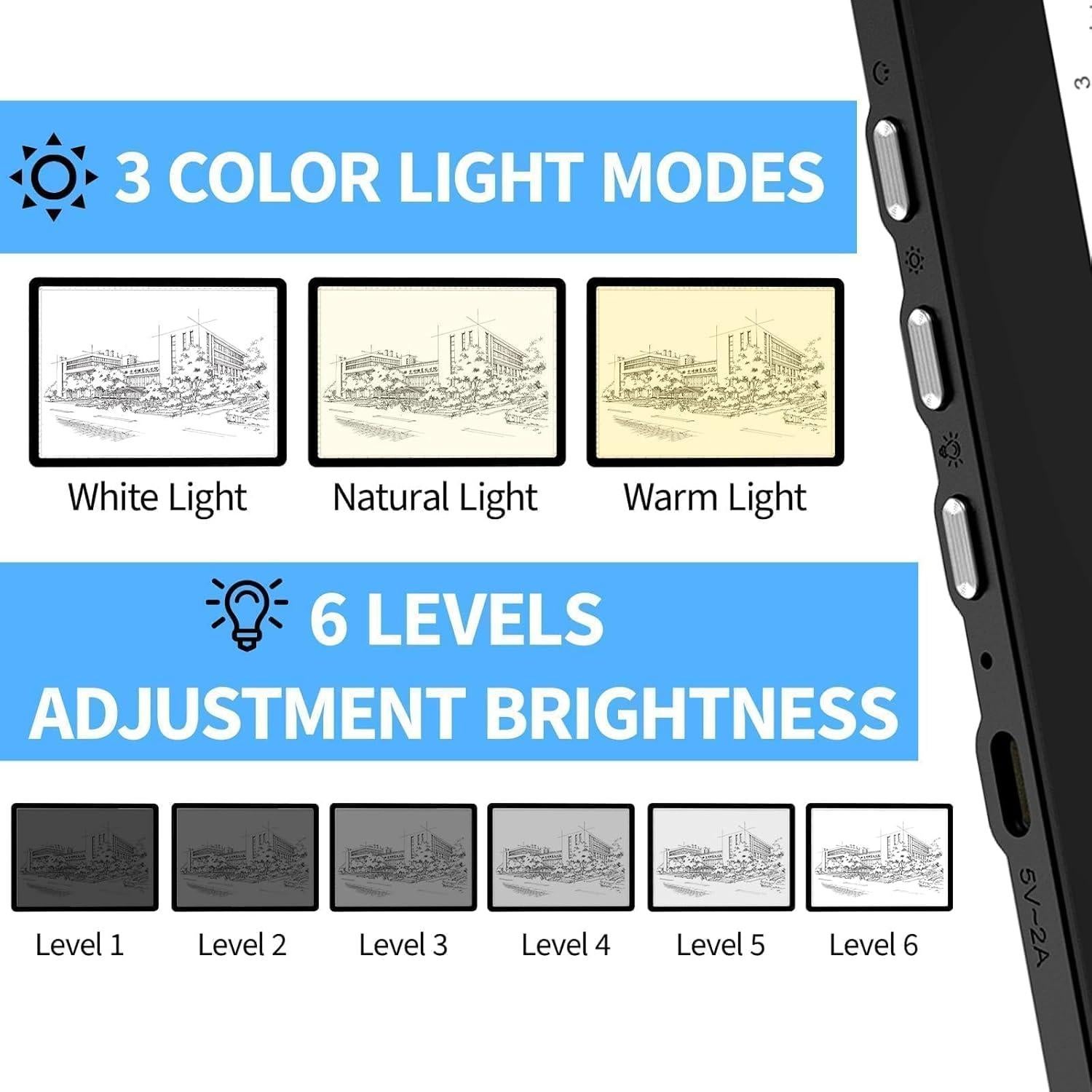 Tabla de Luz A3 KOBAIBAN con Brillo Ajustable y USB-C