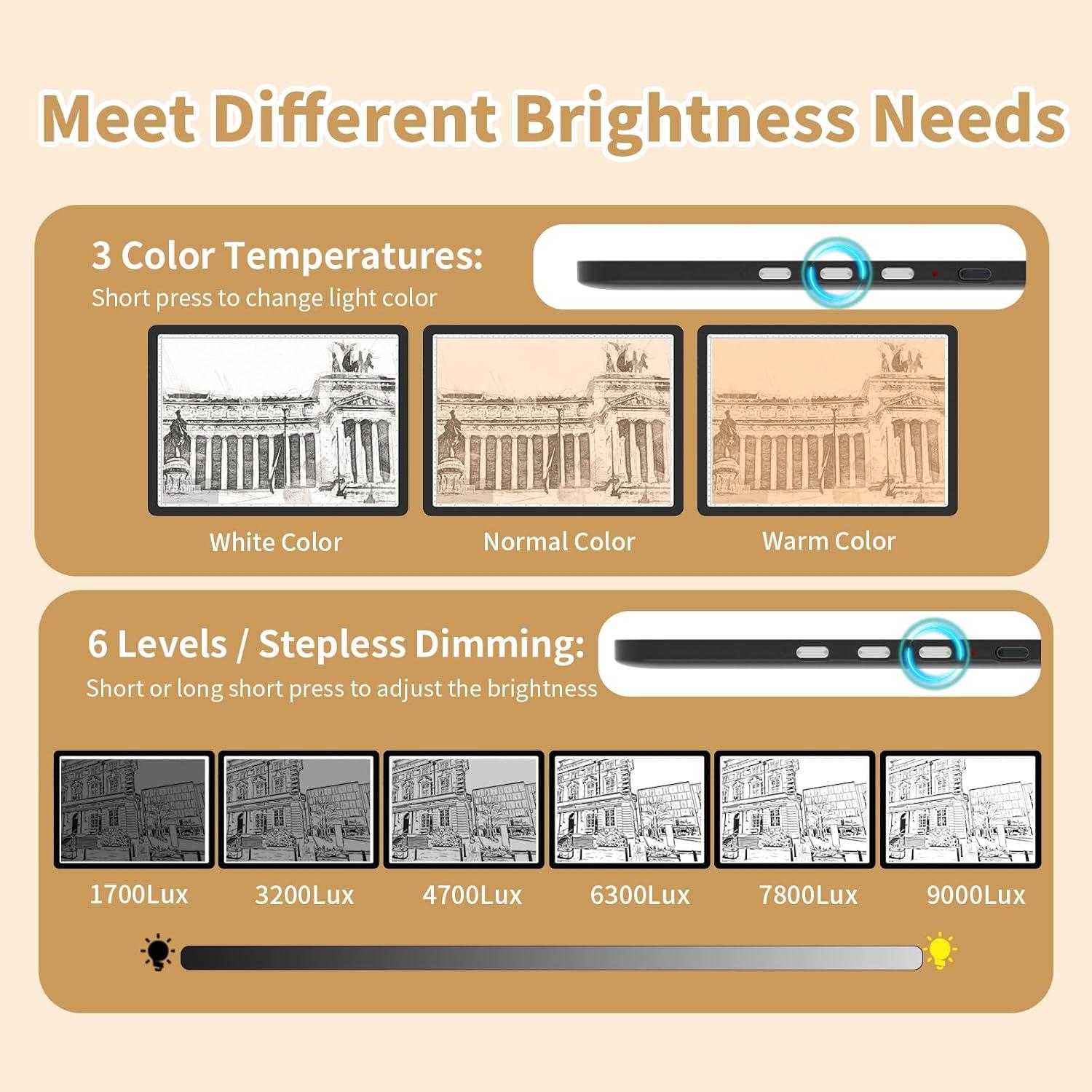 Caja de Luz A4 Recargable YINGWOND 9000LUX Ajustable