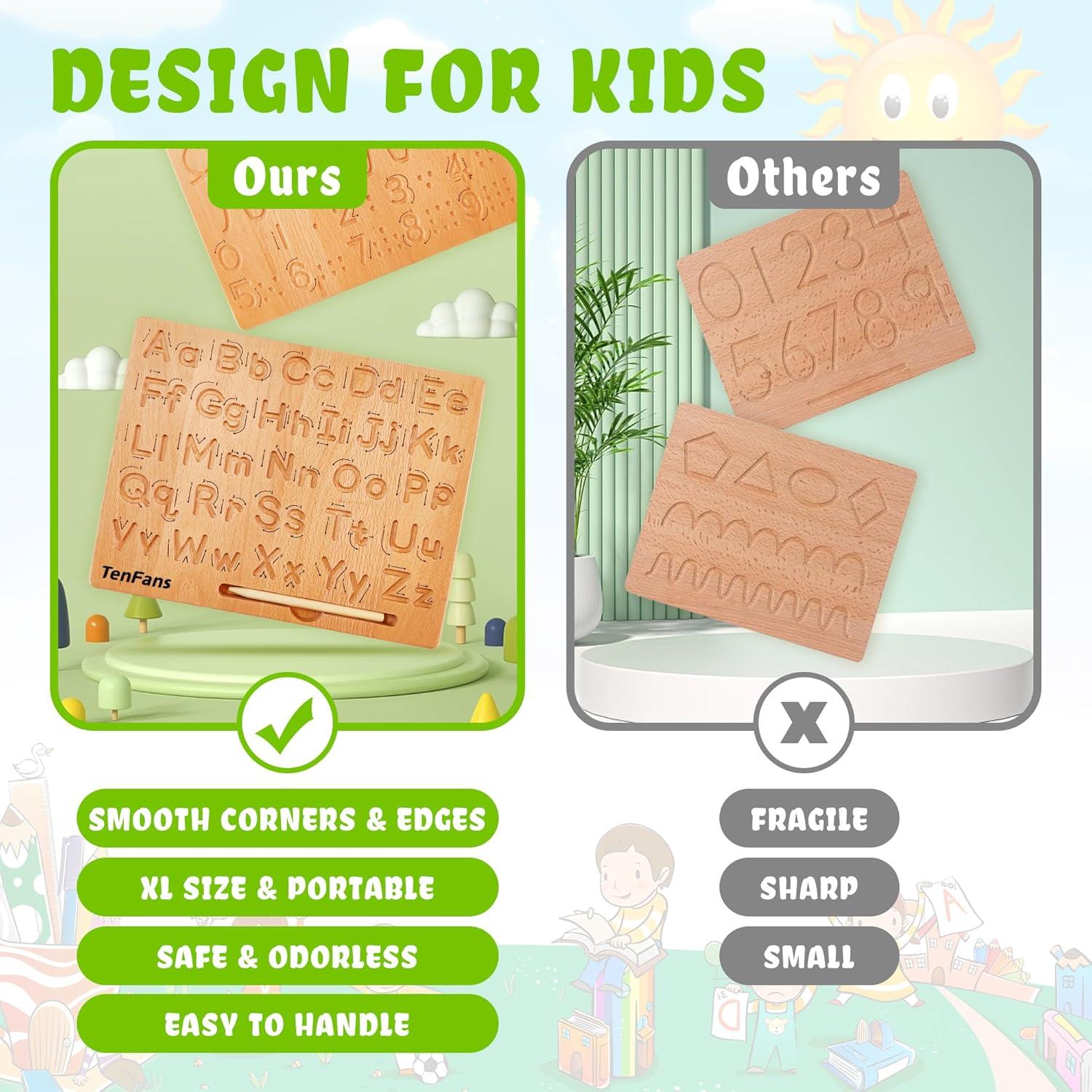 Tablero de Trazado de Letras de Madera TenFans - Juguete Educativo Montessori 25x20 cm