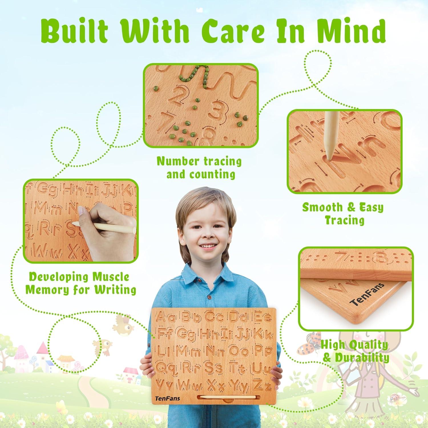 Tablero de Trazado de Letras de Madera TenFans - Juguete Educativo Montessori 25x20 cm