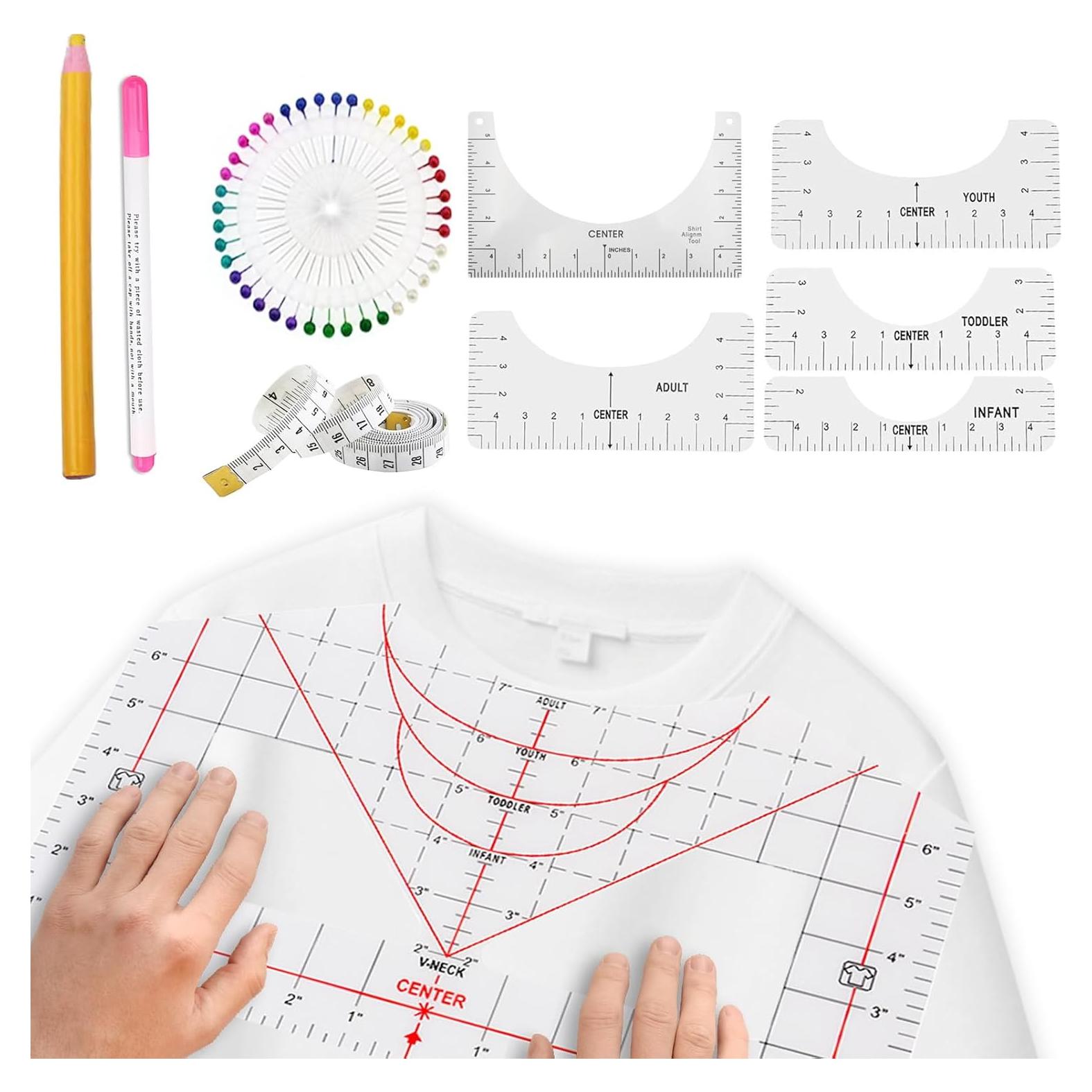 Guía de Regla para Camisetas Cieyooni - 5 Piezas + Cinta Métrica