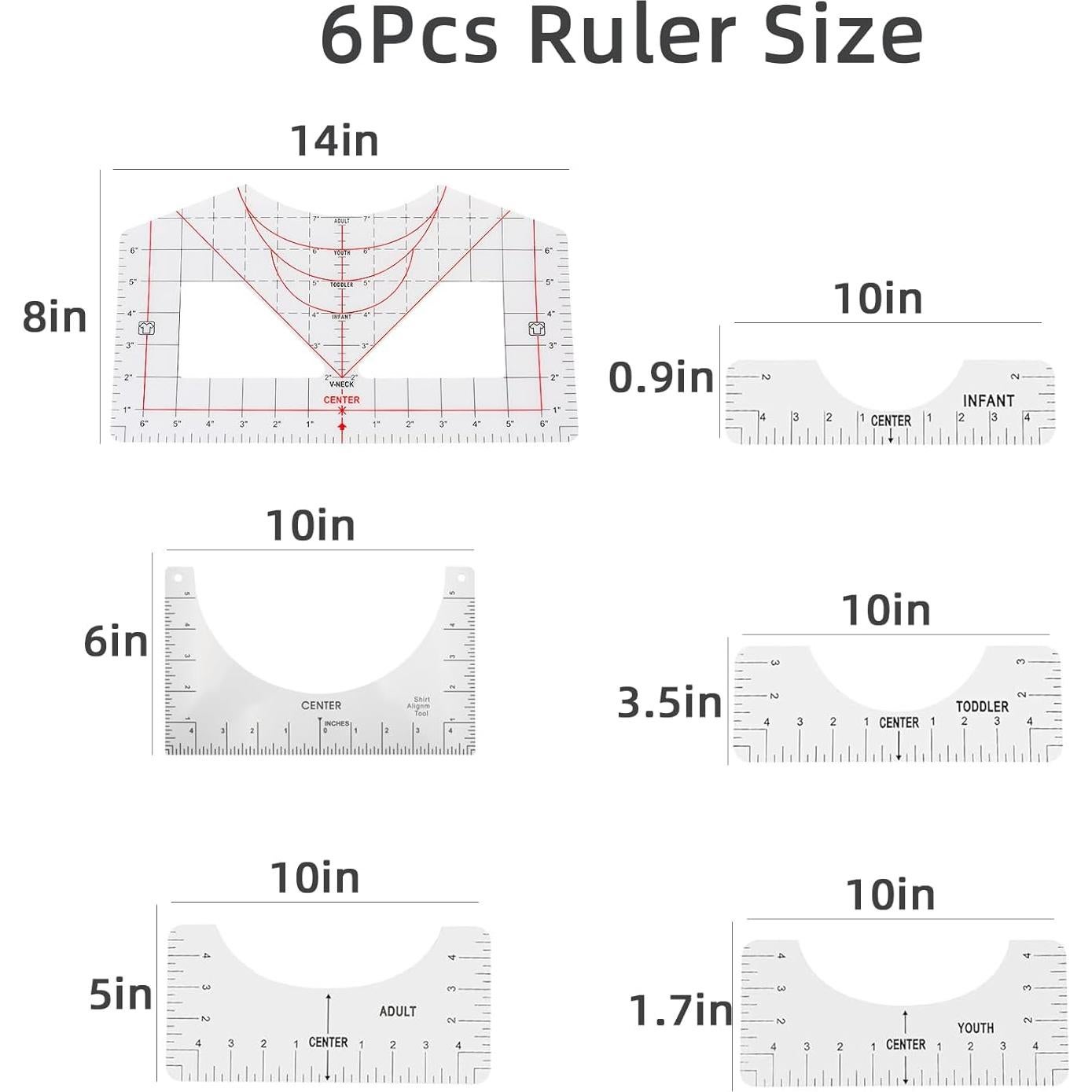 Guía de Regla para Camisetas Cieyooni - 5 Piezas + Cinta Métrica
