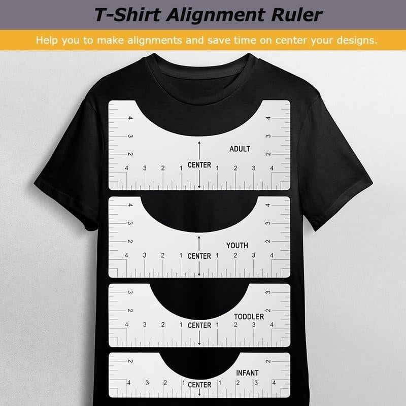 Juego de Reglas de Alineación para Camisetas YTFGGY - 4 Reglas y 3 Hojas PTFE