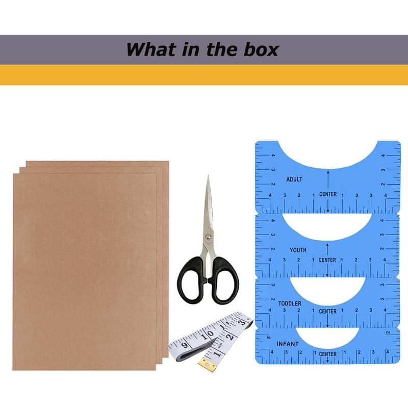 Juego de Reglas de Alineación para Camisetas YTFGGY - 4 Reglas y 3 Hojas PTFE