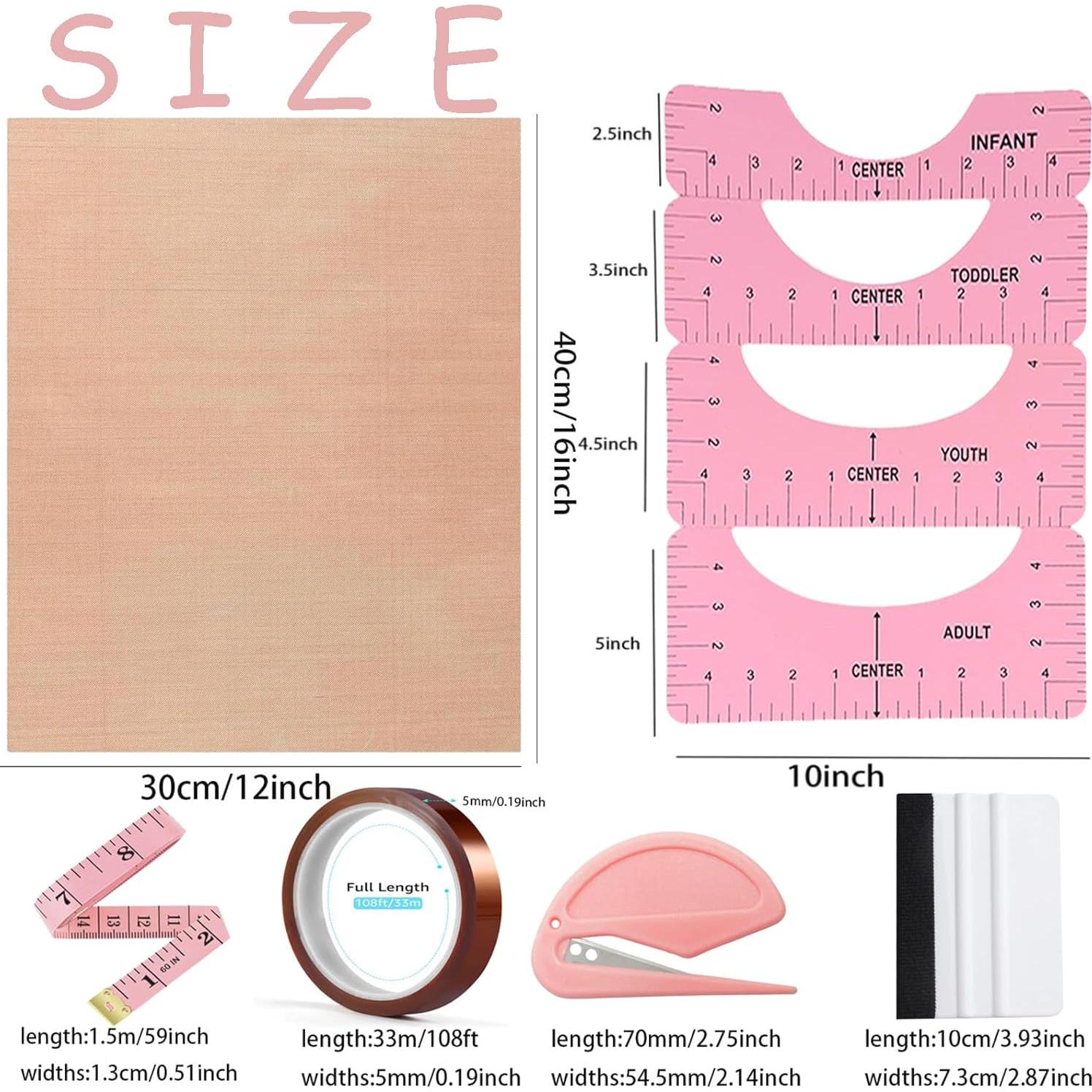 Kit de Herramientas para Camisetas de Sublimación YOUlDIANZI - 4 Reglas, 2 Hojas Teflón 30.5x40.6cm