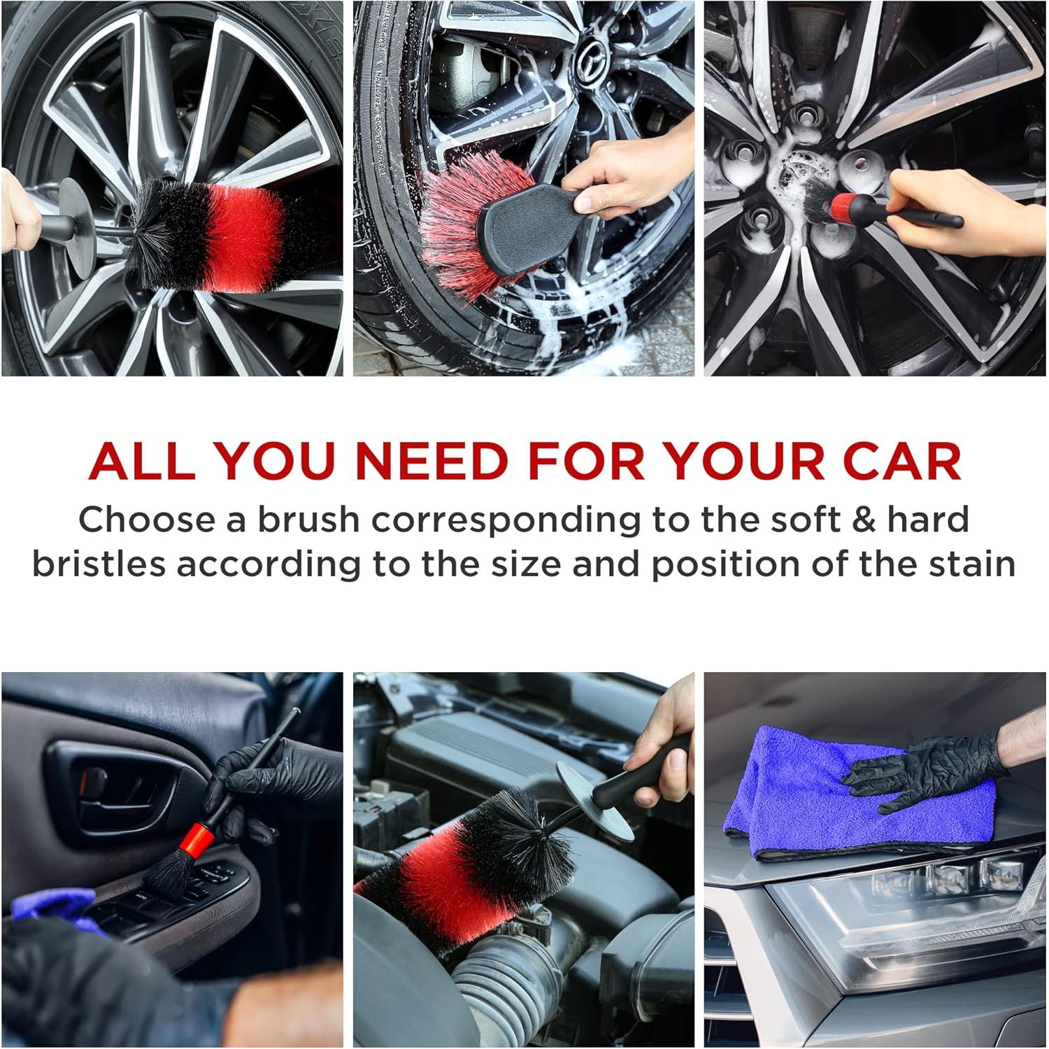 Kit Completo de Detalle de Ruedas TAKAVU - 8 Piezas, Cepillos y Toalla