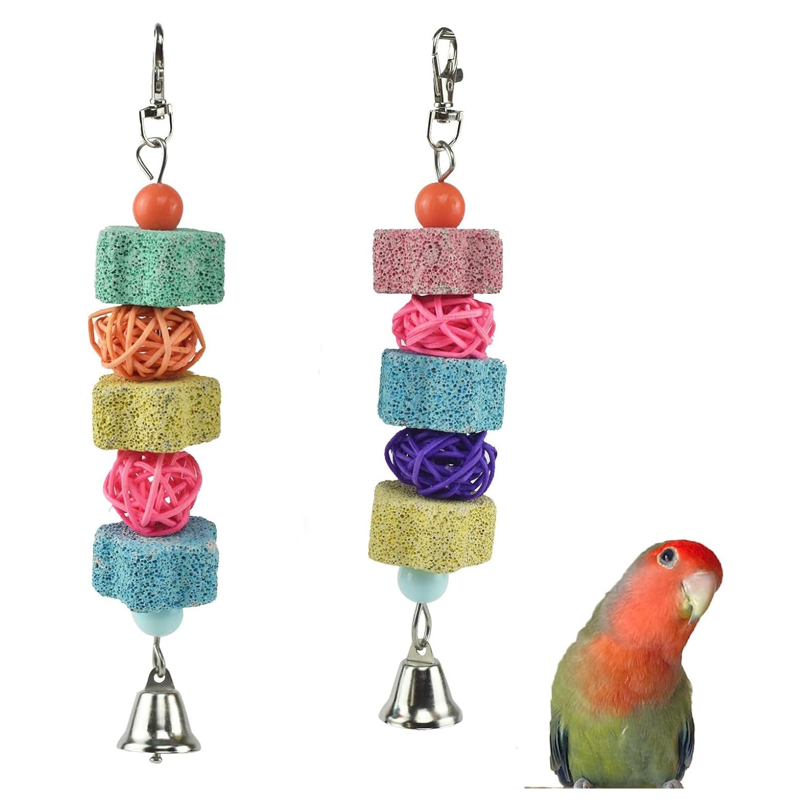 Paquete de 2 Juguetes para Aves GUANLANT - Bloques de Calcio y Campana