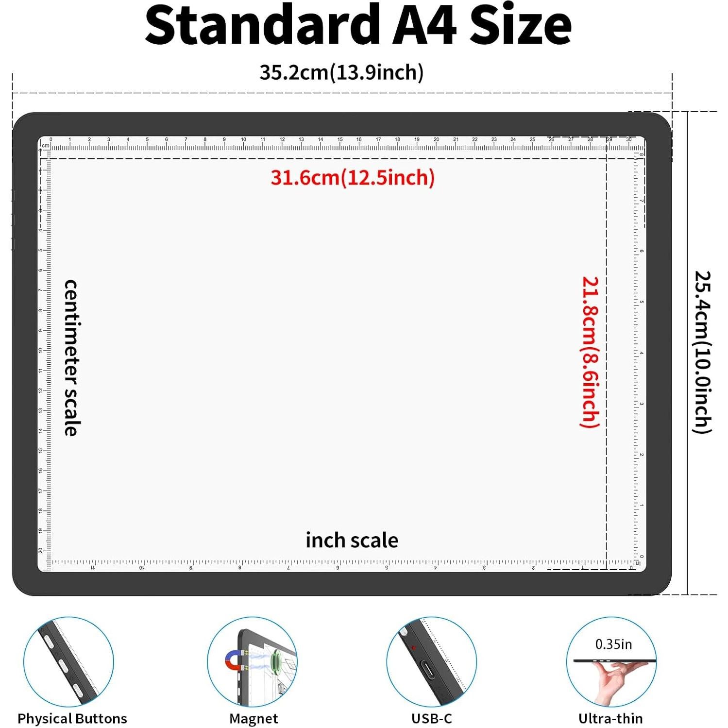 Tableta de Luz LED A4 Phylosal Recargable Magnética Negra
