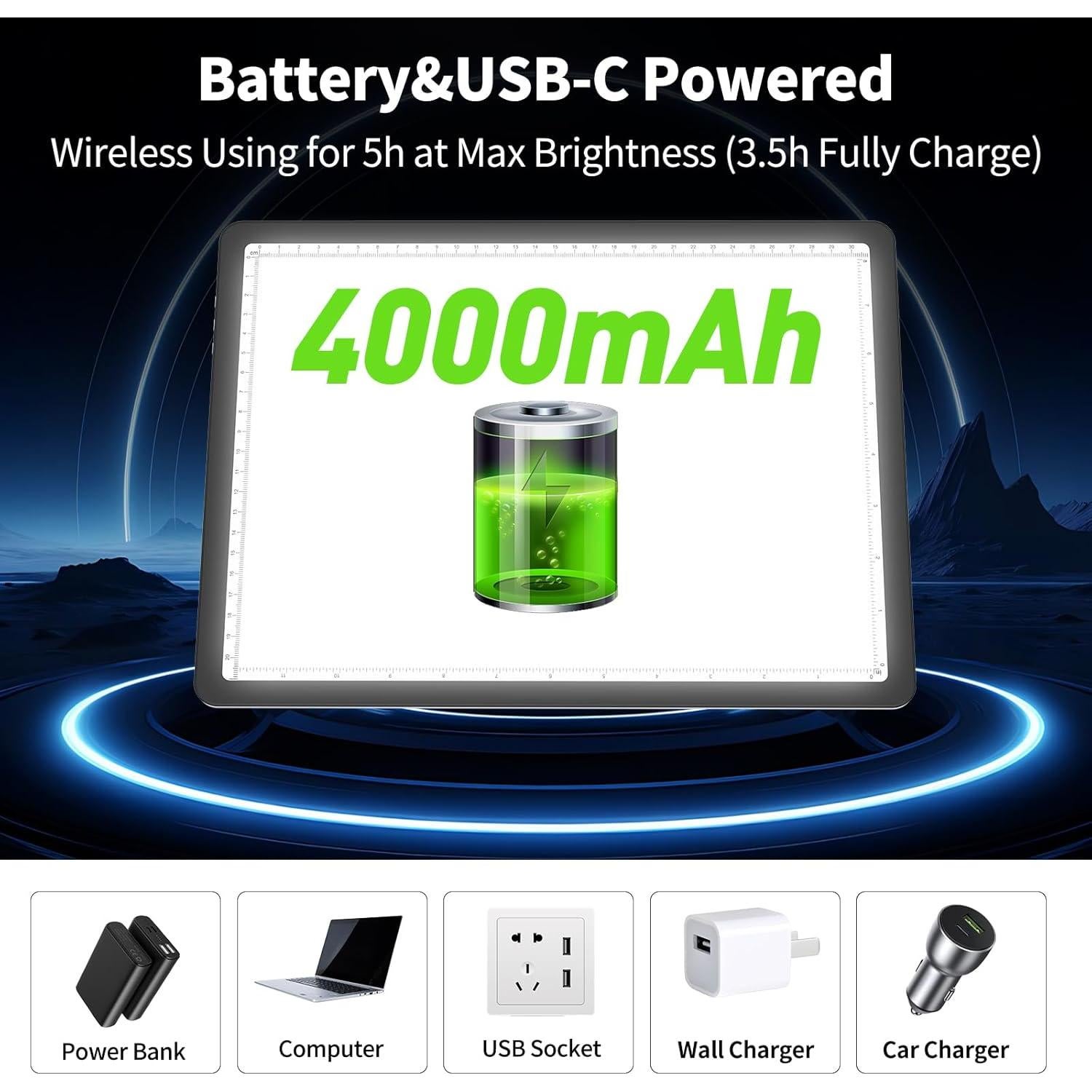 Tableta de Luz LED A4 Phylosal Recargable Magnética Negra