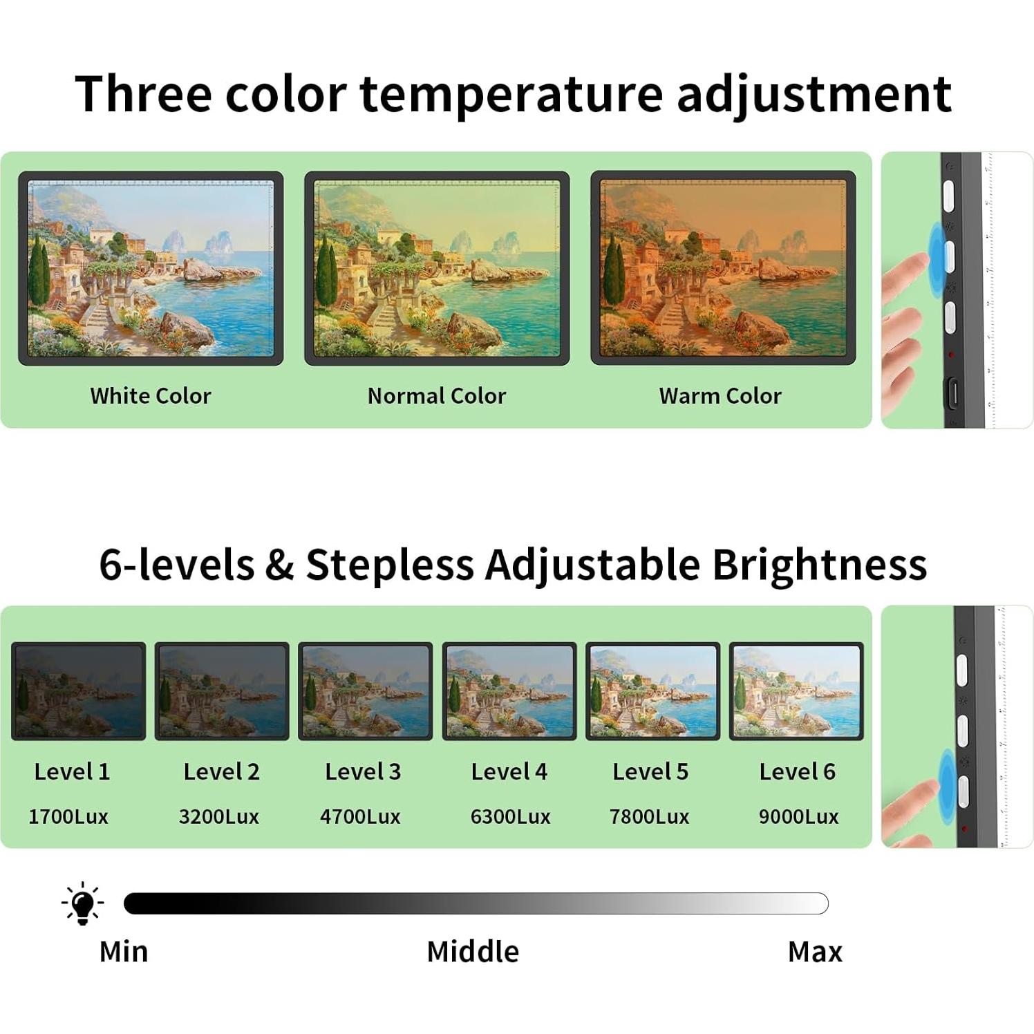 Tableta de Luz LED A4 Phylosal Recargable Magnética Negra