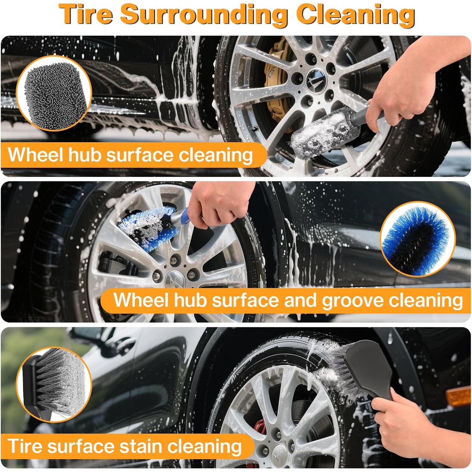 Kit de limpieza de ruedas Preciva 9PCS - Cepillos y guantes