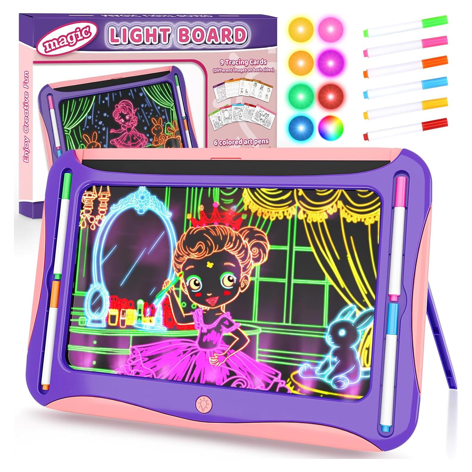 Tablero de Dibujo LED YUBALEER Rosa Grande con 9 Tarjetas