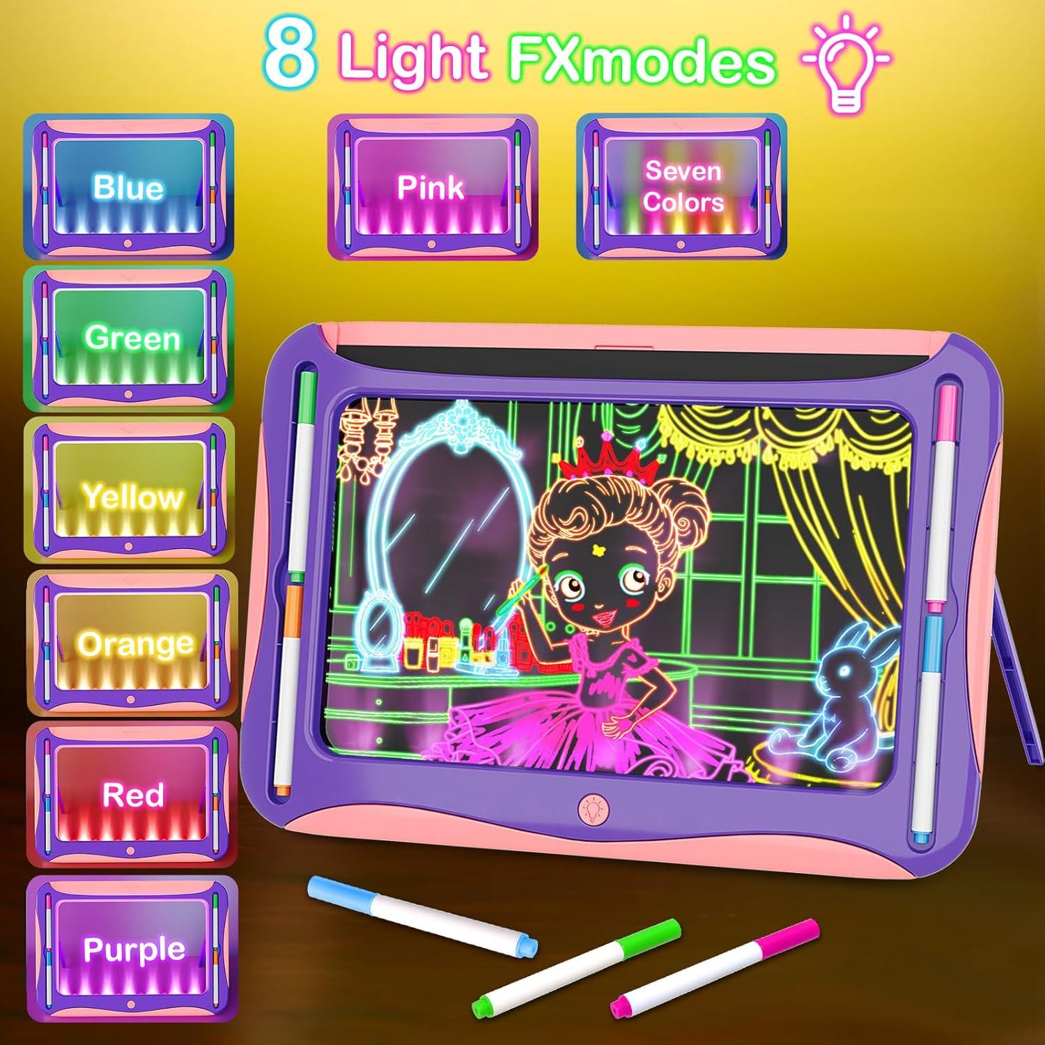 Tablero de Dibujo LED YUBALEER Rosa Grande con 9 Tarjetas