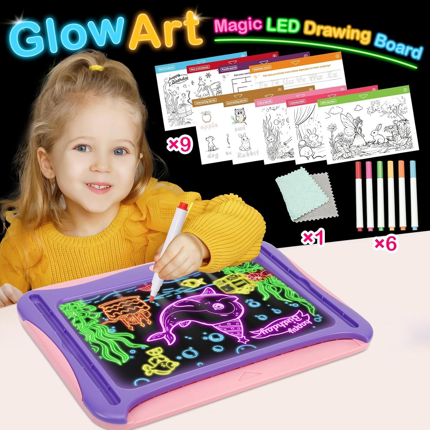 Tablero de Dibujo LED YUBALEER Rosa Grande con 9 Tarjetas