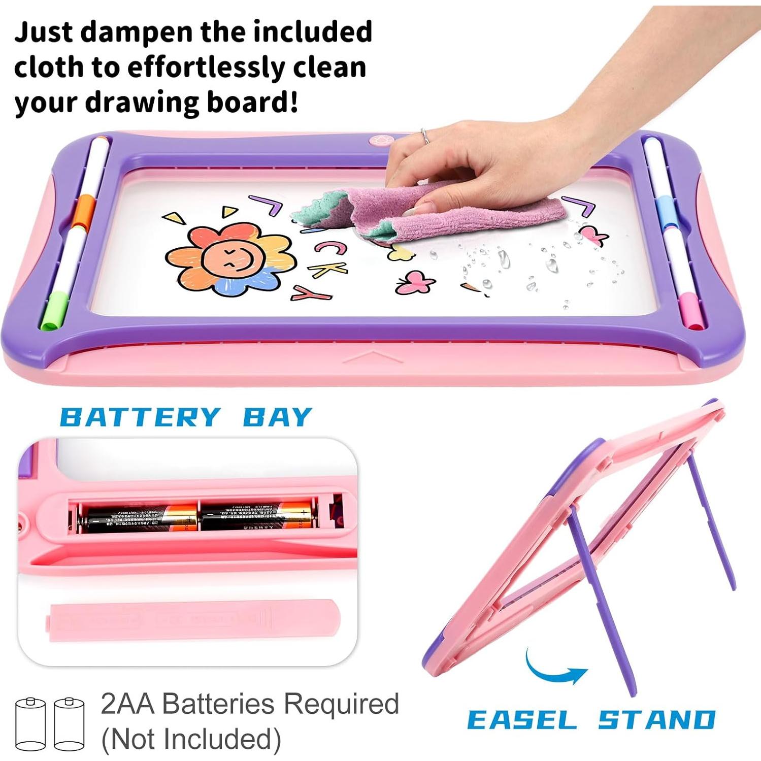 Tablero de Dibujo LED YUBALEER Rosa Grande con 9 Tarjetas