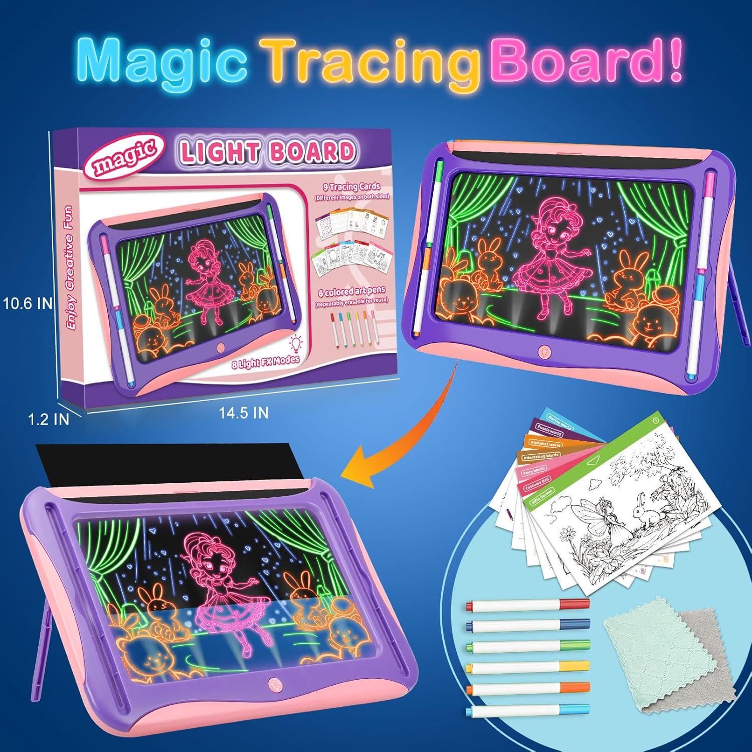 Tablero de Dibujo LED YUBALEER Rosa Grande con 9 Tarjetas
