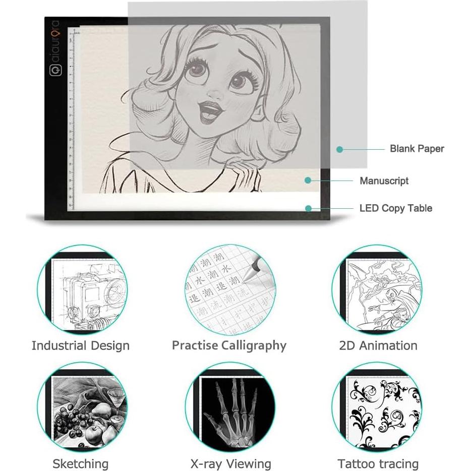 Tablero de Luz LED AIAURORA A4 Ultra Delgado USB Ajustable