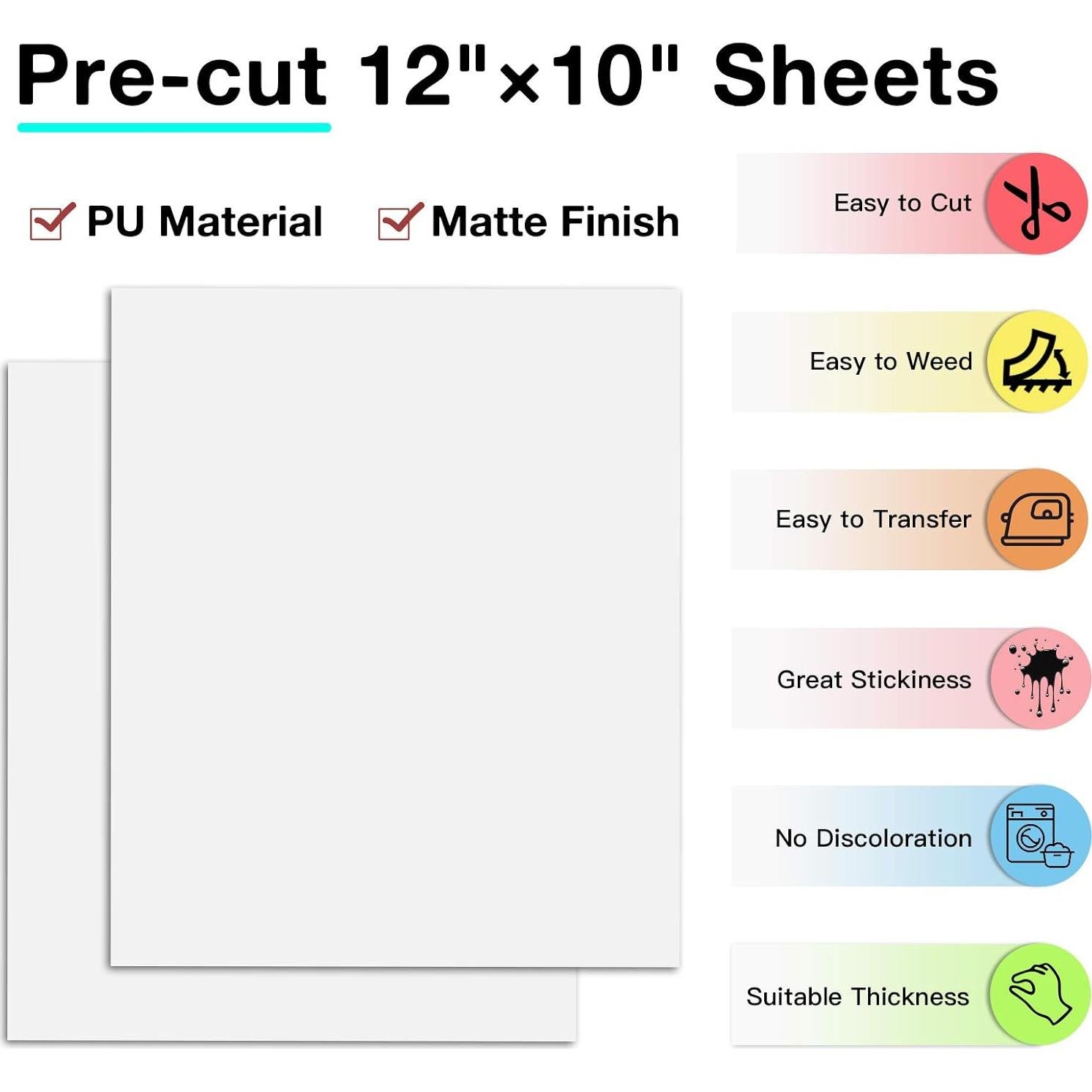 Vinilo de Transferencia de Calor Blanco HTVRONT 30.48x25.4 cm