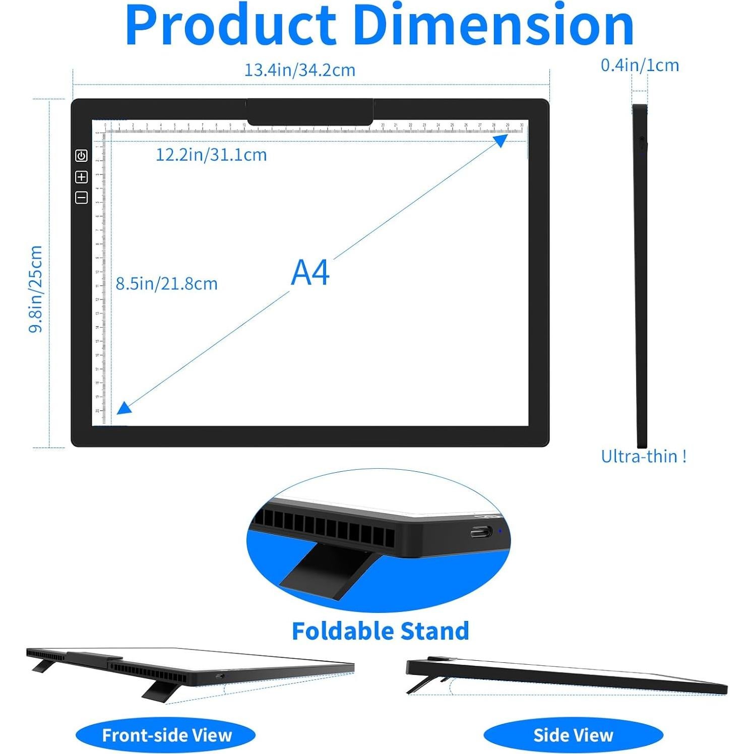 Tableta de Luz A4 HIUKCOLED Recargable con Brillo Ajustable