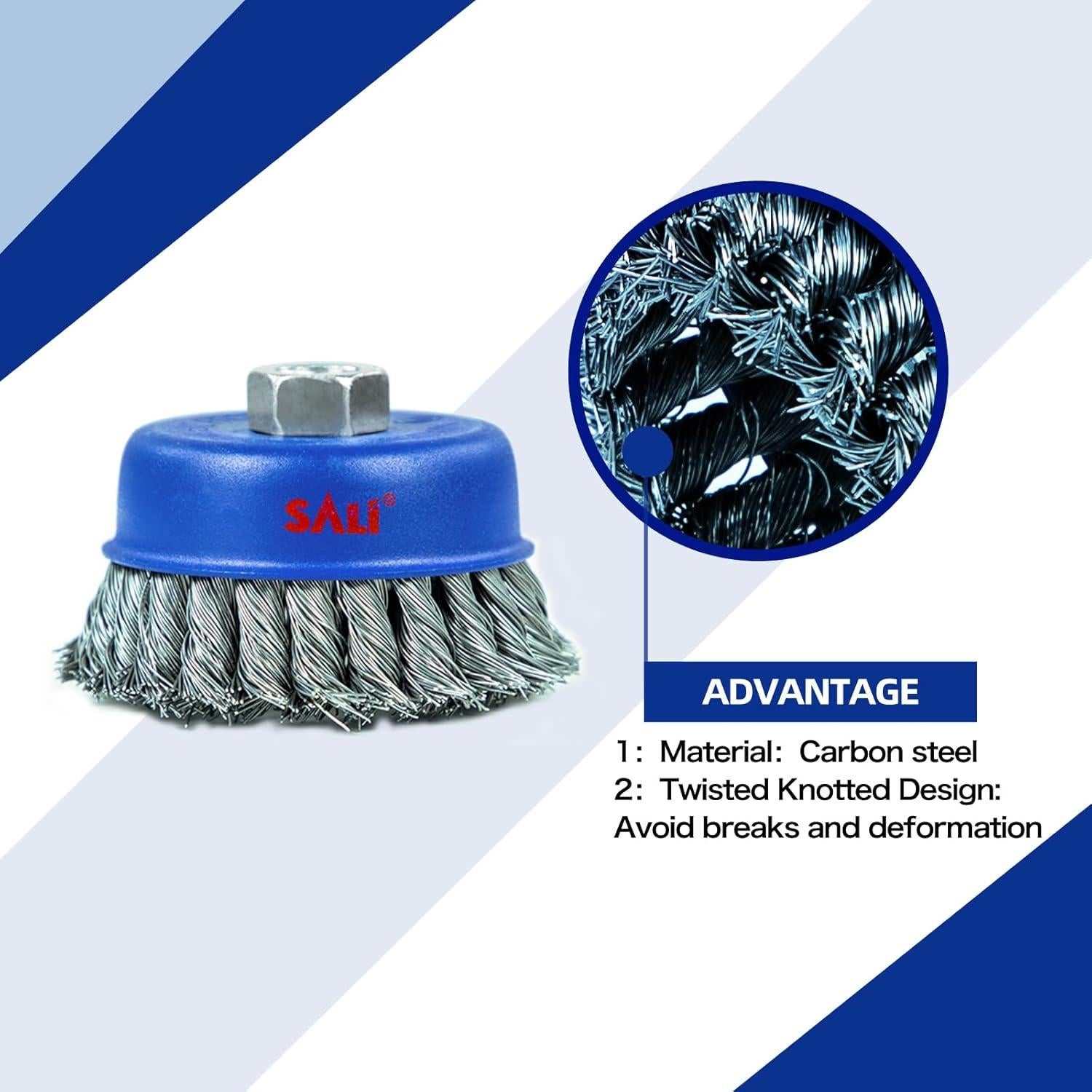 Paquete de 6 Cepillos de Copa de Alambre Trenzado SALI 100 mm