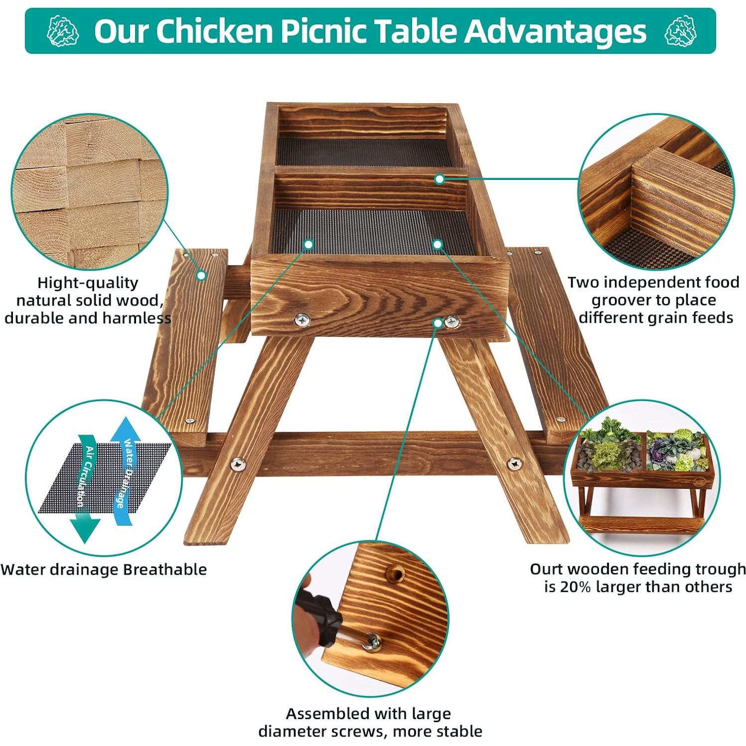 Mesa de Picnic para Pollos CHTSJQW de Madera Carbonizada 39.6x39.6cm