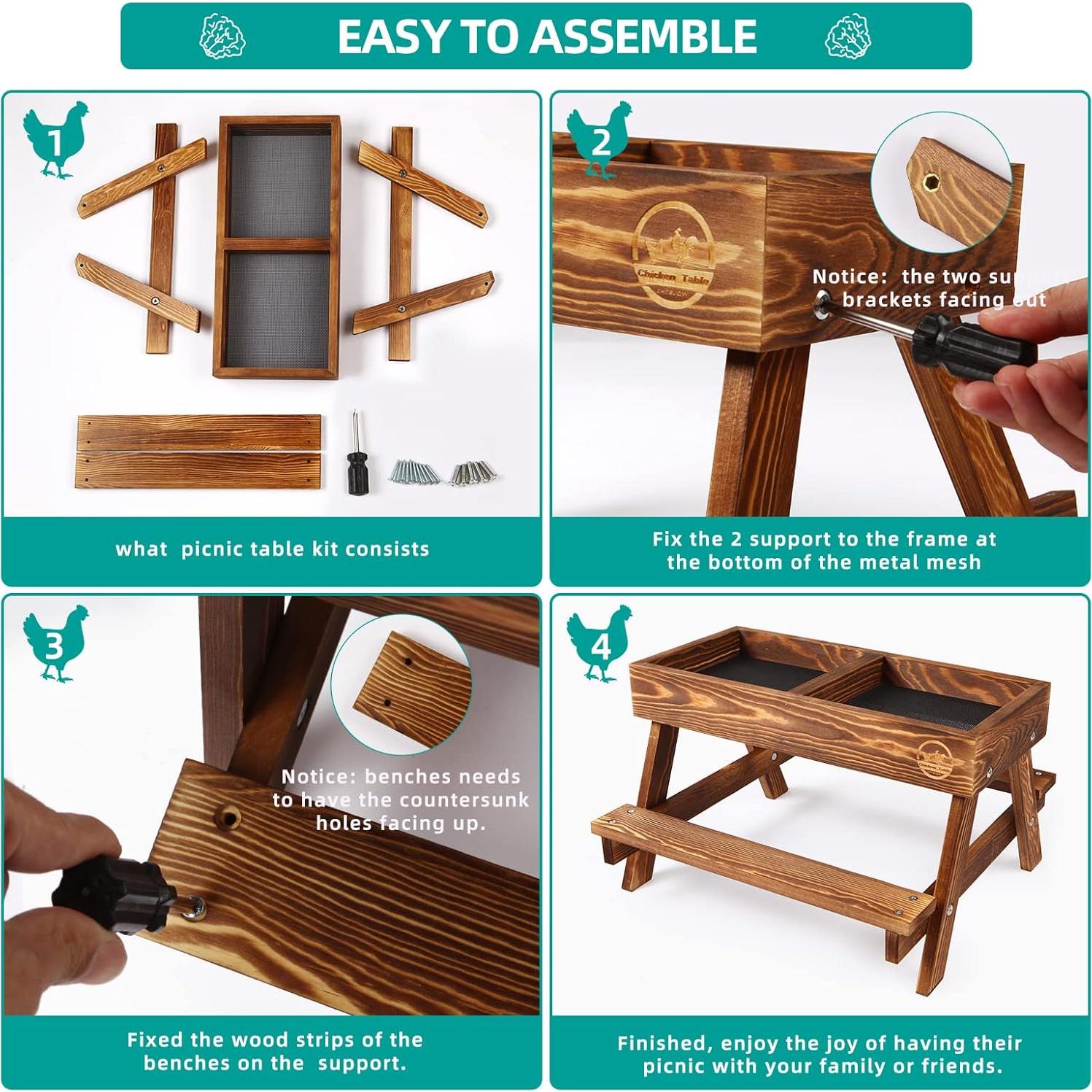 Mesa de Picnic para Pollos CHTSJQW de Madera Carbonizada 39.6x39.6cm