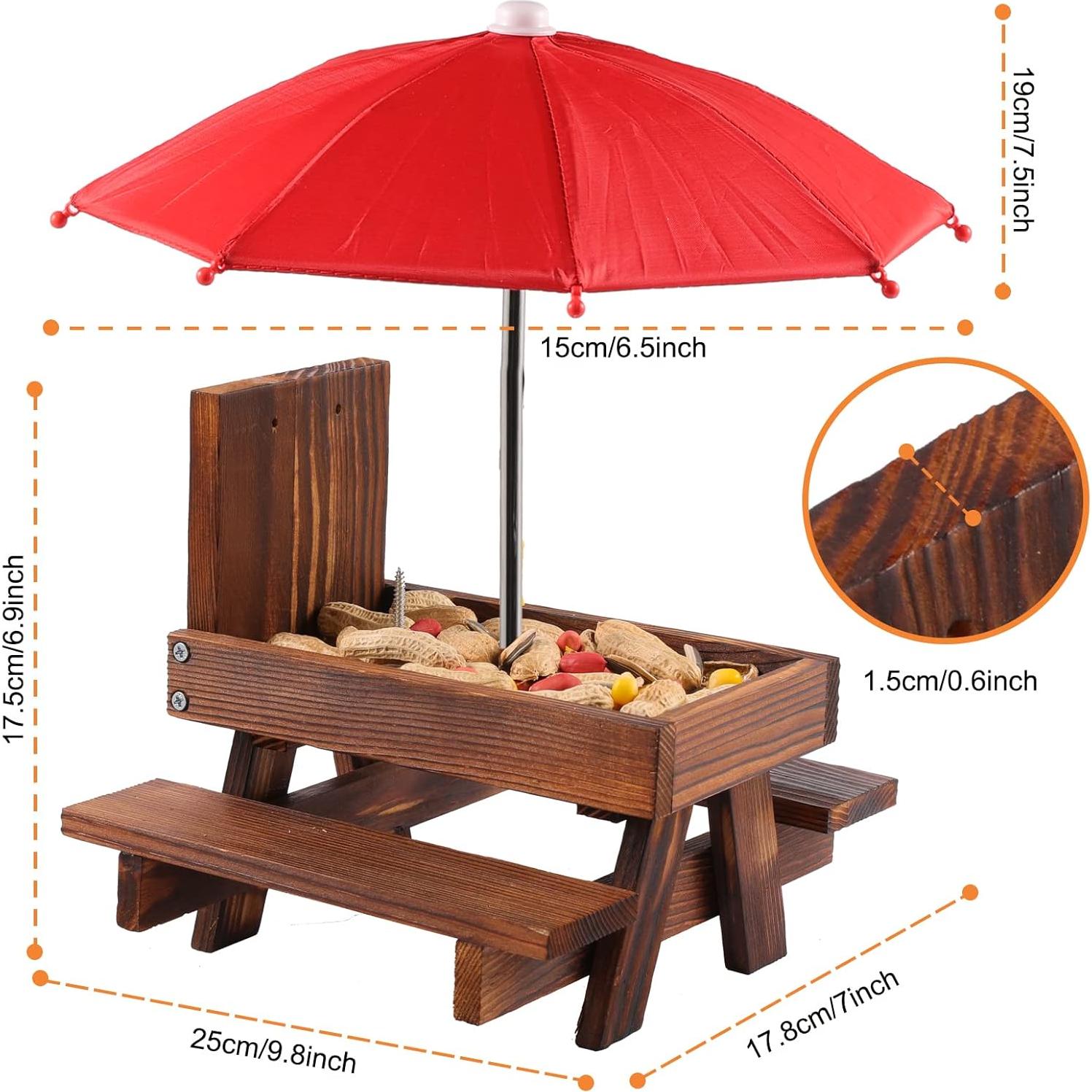 Mesa de Picnic para Ardillas SKWIRRLE con Paraguas Rojo