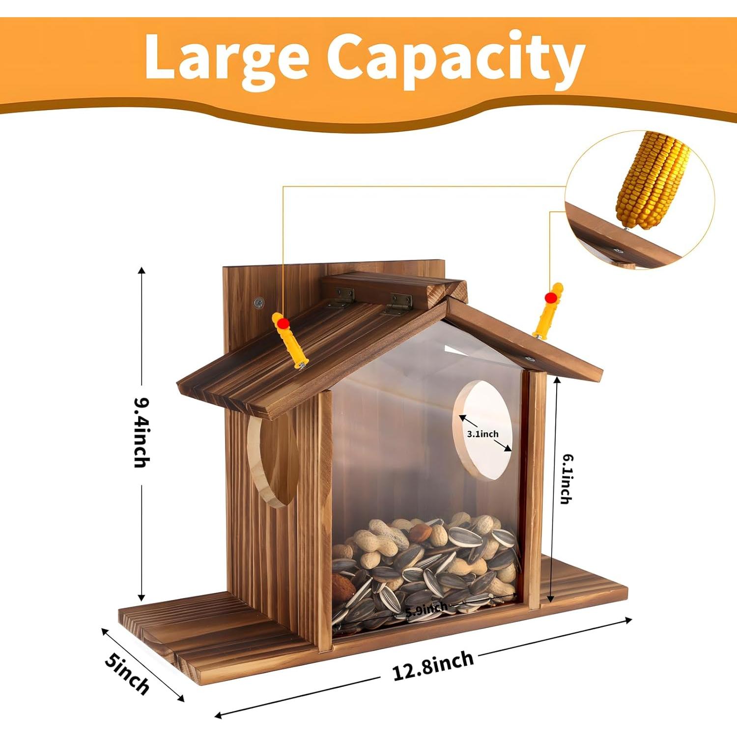 Comedero para Ardillas Gnodry de Madera con Panel Acrílico