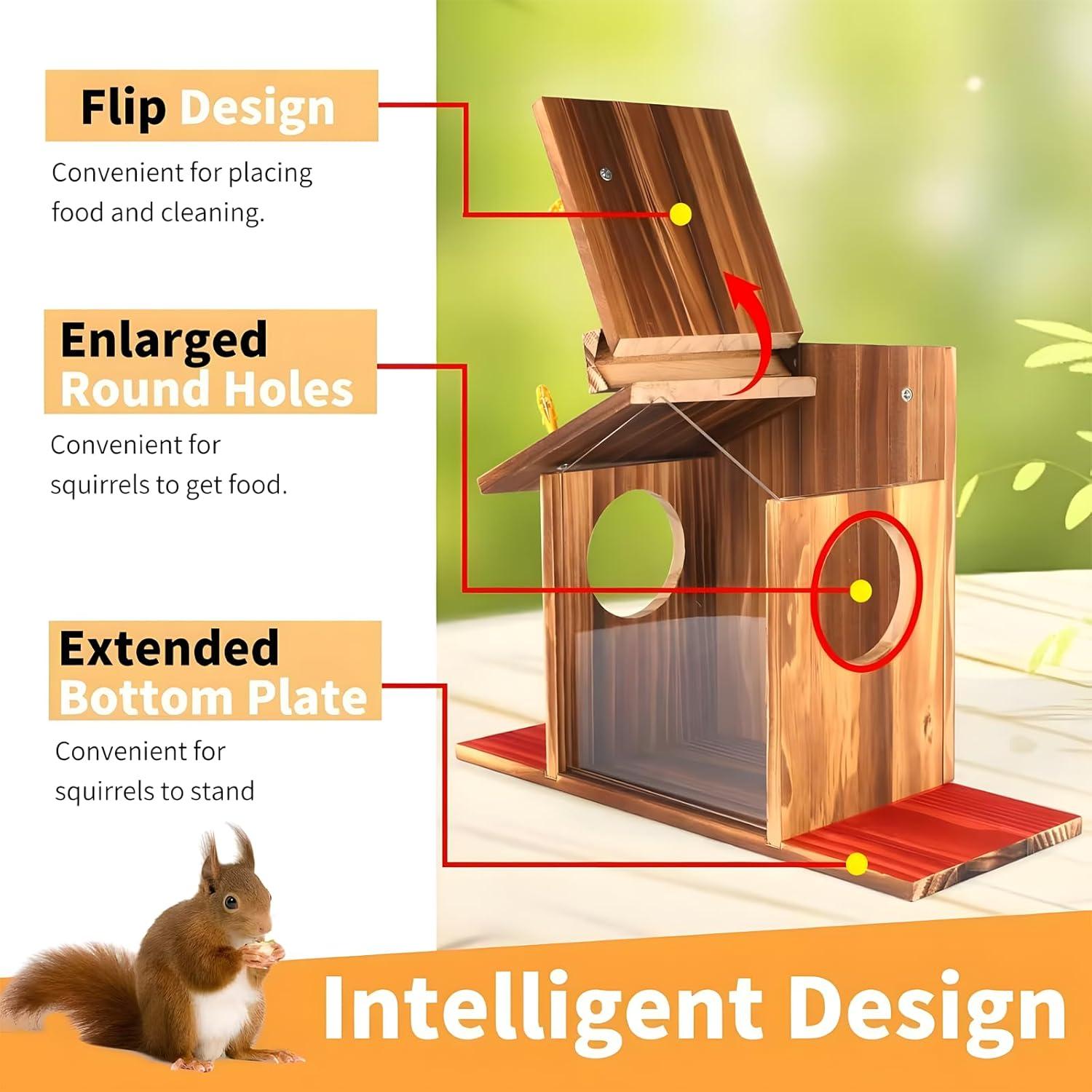 Comedero para Ardillas Gnodry de Madera con Panel Acrílico