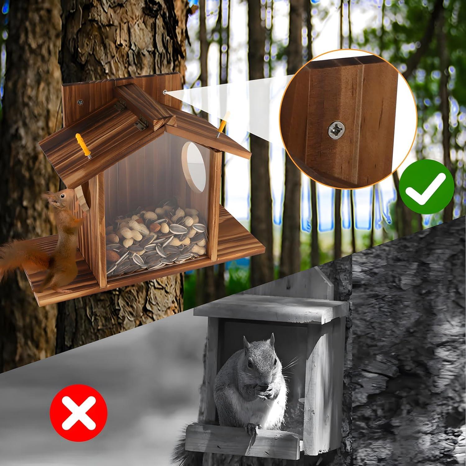 Comedero para Ardillas Gnodry de Madera con Panel Acrílico