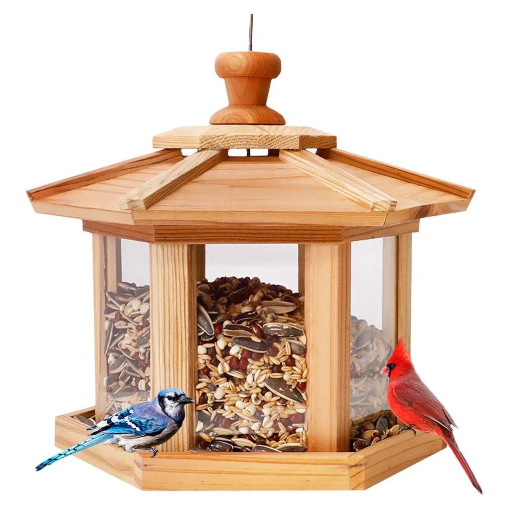 Comedero para Aves Solution4Patio Hexágono 28.4x16 cm Madera