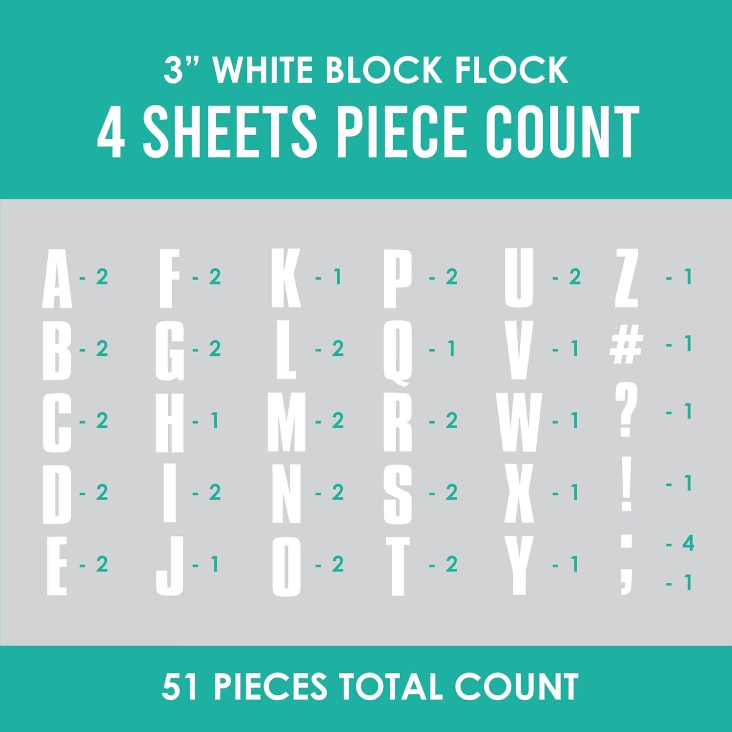 51 Letras Termoadhesivas S.E.I Blancas 7.6 cm para Ropa