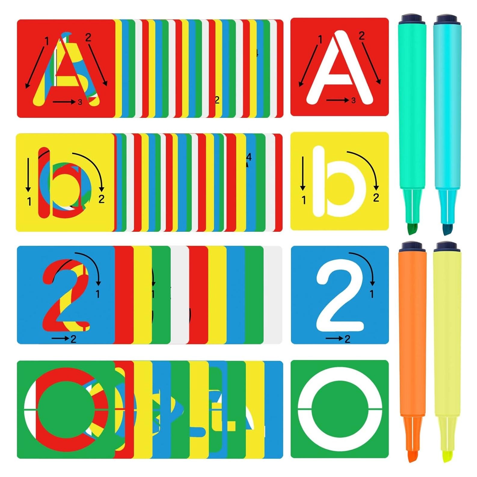 72 Piezas Plantillas Letras y Números Preescolar Henoyso