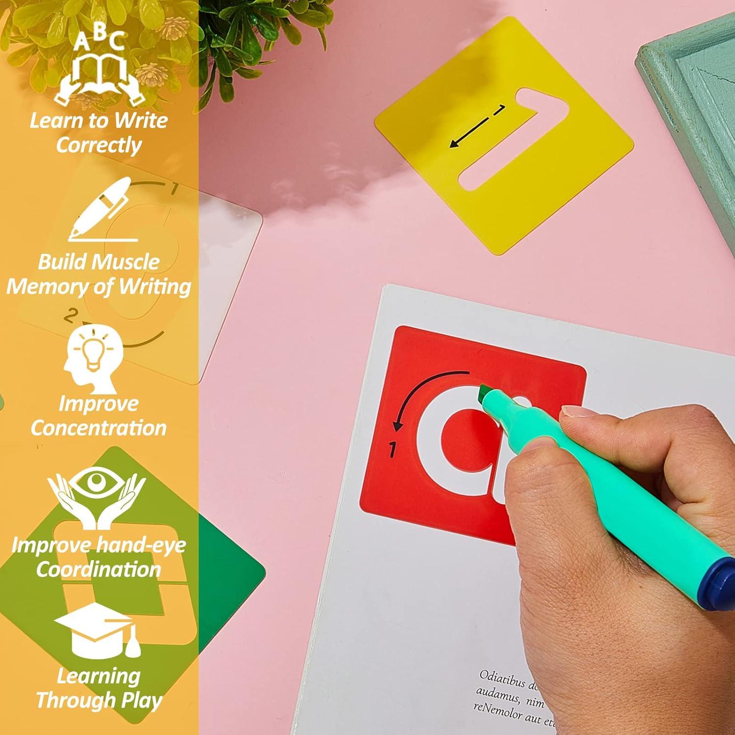 72 Piezas Plantillas Letras y Números Preescolar Henoyso