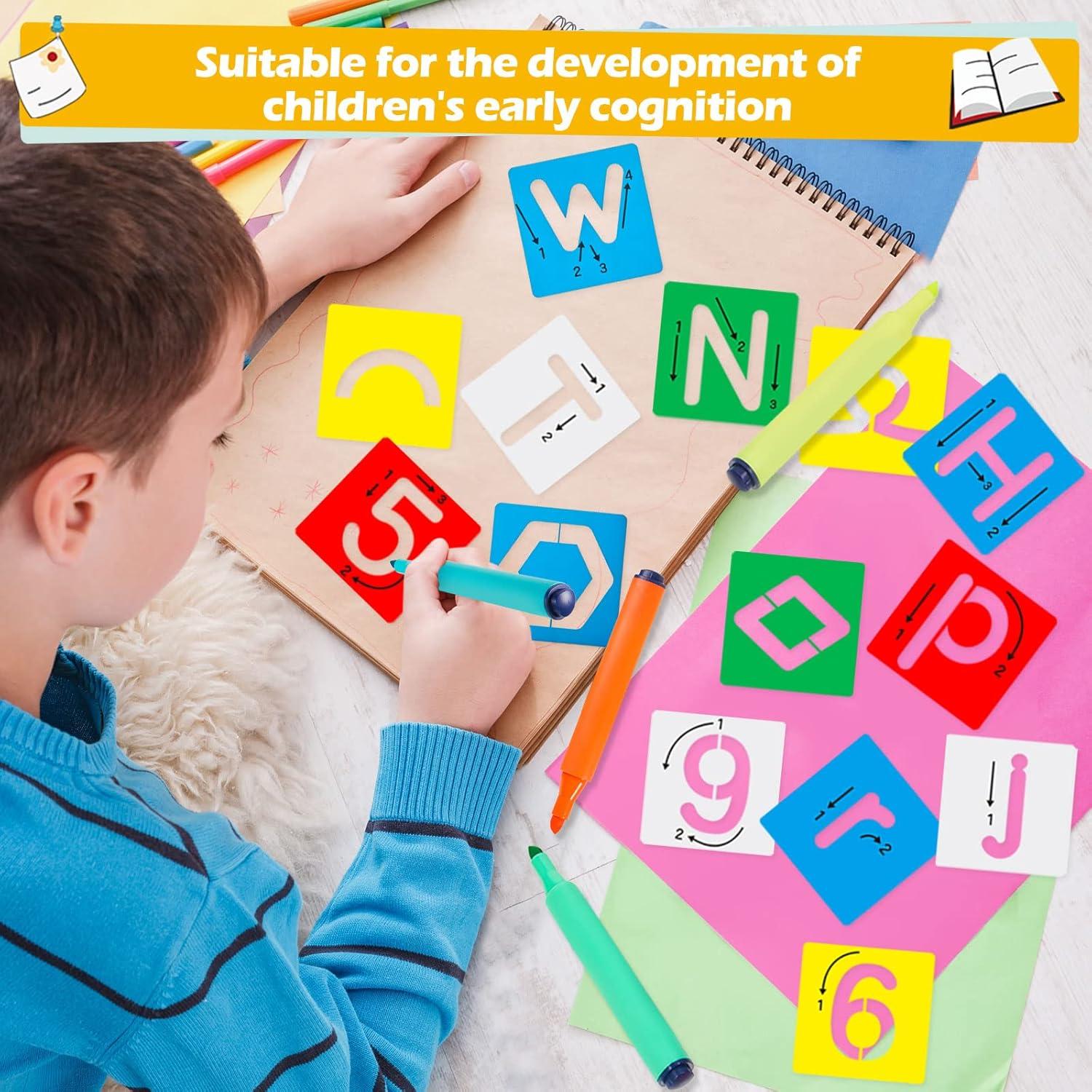 72 Piezas Plantillas Letras y Números Preescolar Henoyso