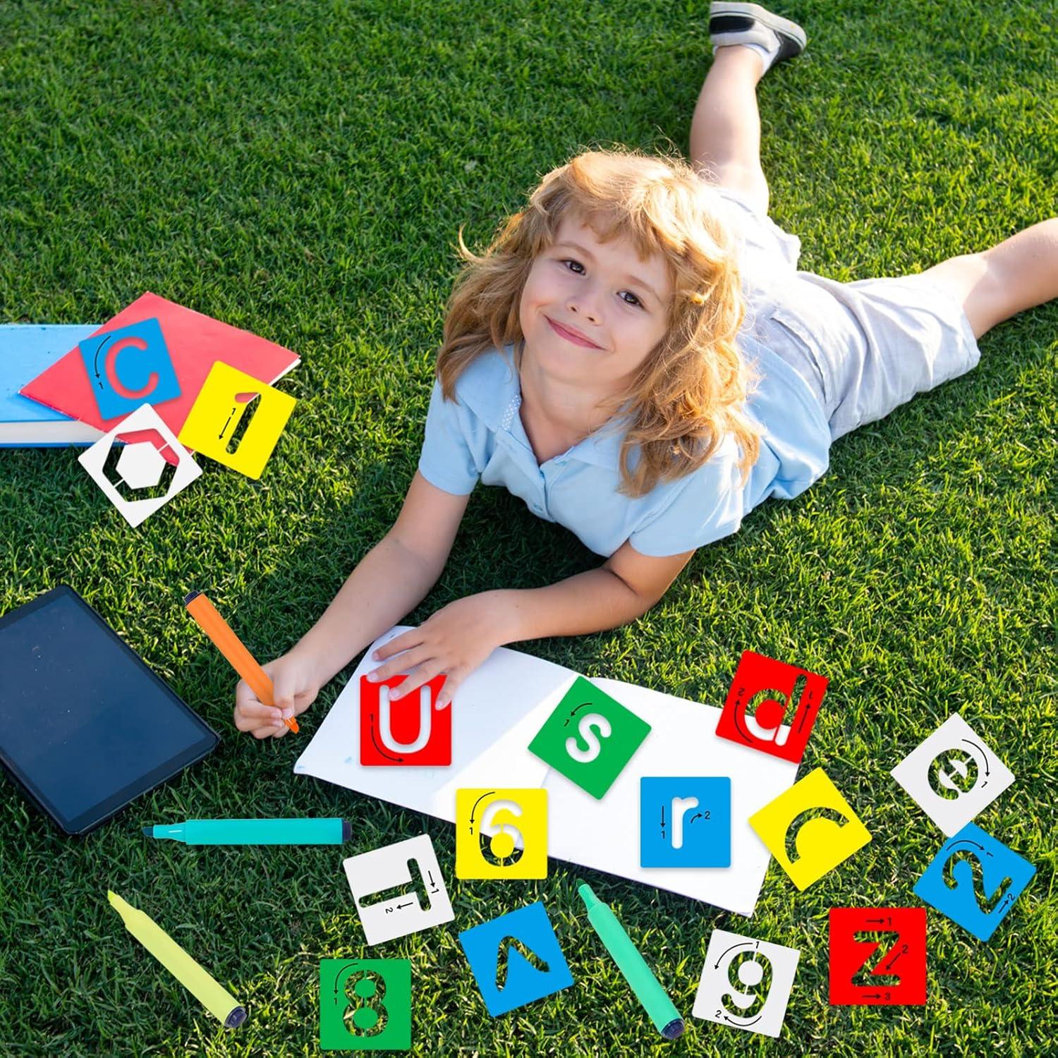 72 Piezas Plantillas Letras y Números Preescolar Henoyso