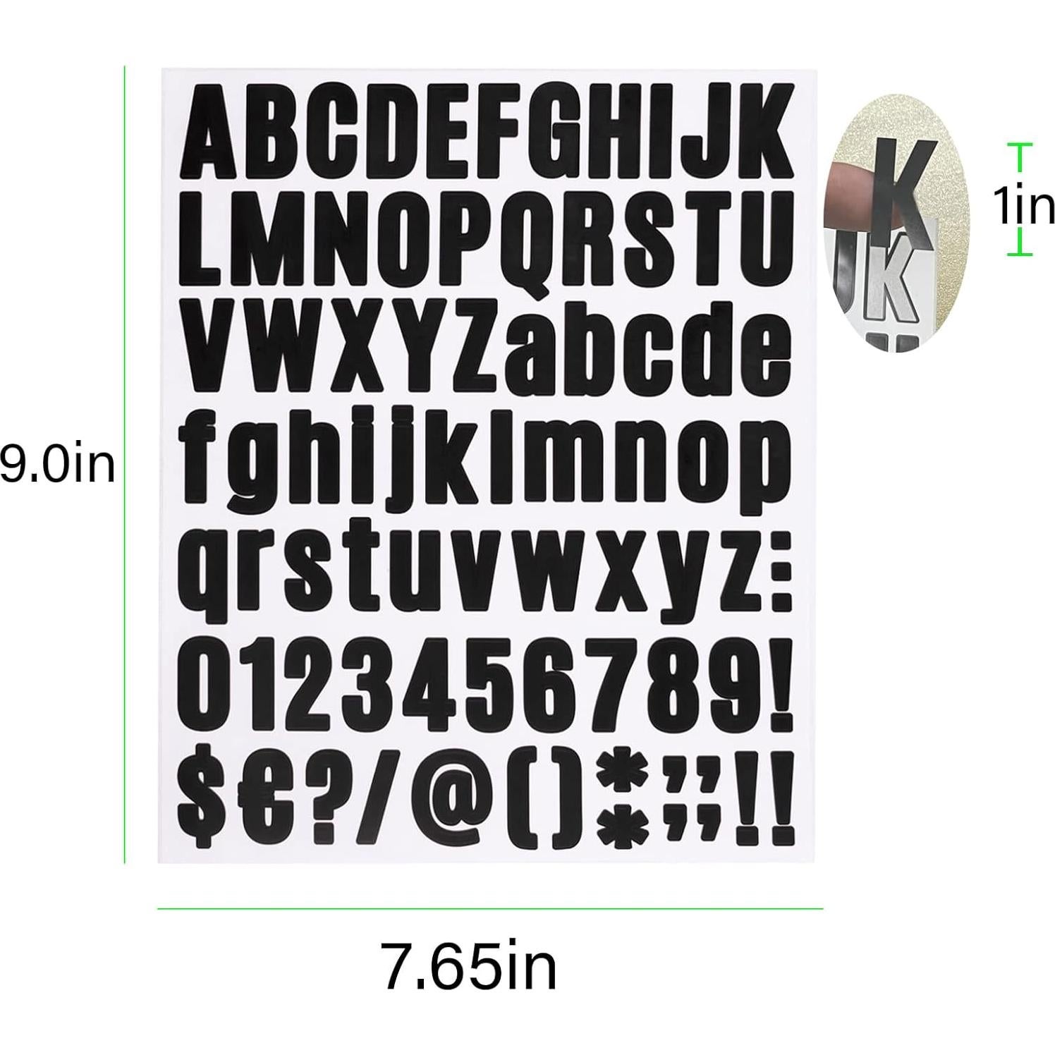 810 Stickers Letras y Números Vinilo Llewyn 2.54cm Negro